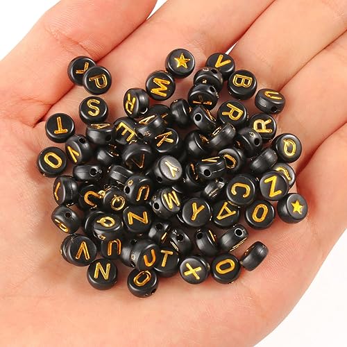 Vista 18 de Song Xi 1200 cuentas redondas blancas del alfabeto de acrílico, cuentas de letras negras de 0.157 x 0.27 pulgadas para pulseras y llaveros