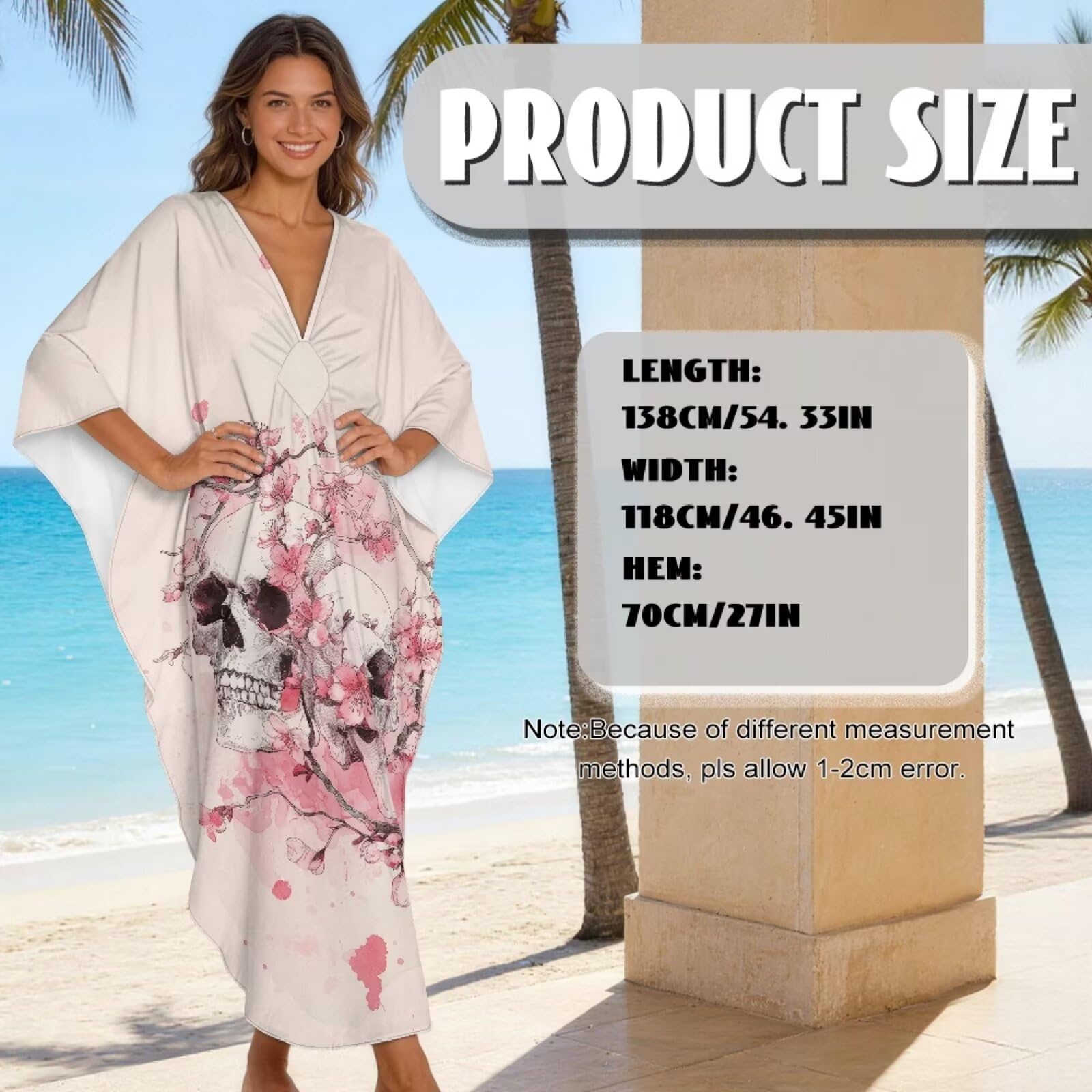 Abito caftano da donna, taglie forti, con scollo a V, copricostume da spiaggia con maniche a pipistrello, abito da caftano estivo