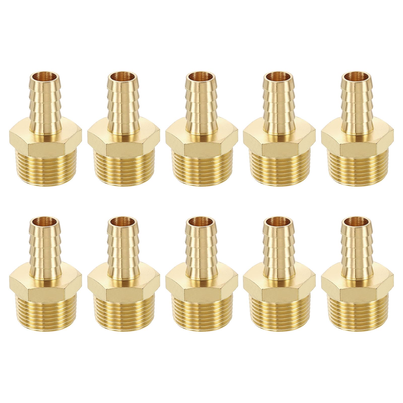 METALLIXITY 10 Pcs Brass Hose Barb to NPT Male Adapter 1/2" Barb x 3/4" NPT Male for Automotive Motorcycle, Marine, Truck