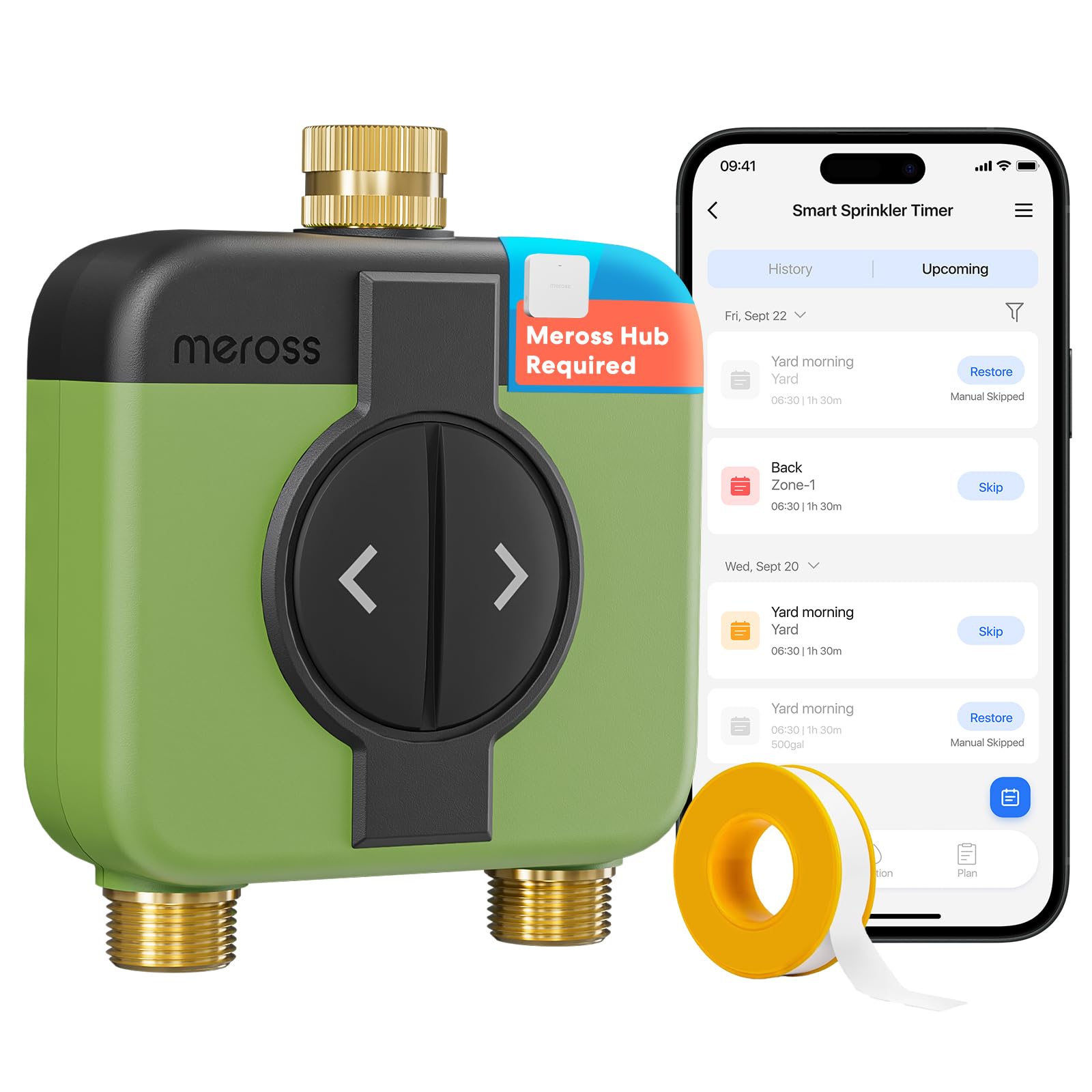 Photo 1 of meross WiFi Water Timer for Garden Hose, 2 Zone WiFi Hose Timer with Brass Inlet and Outlet, WiFi Sprinkler Controller, Rain Delay, Smart Water Valve for Garden, Lawn & Yard, Hub Required