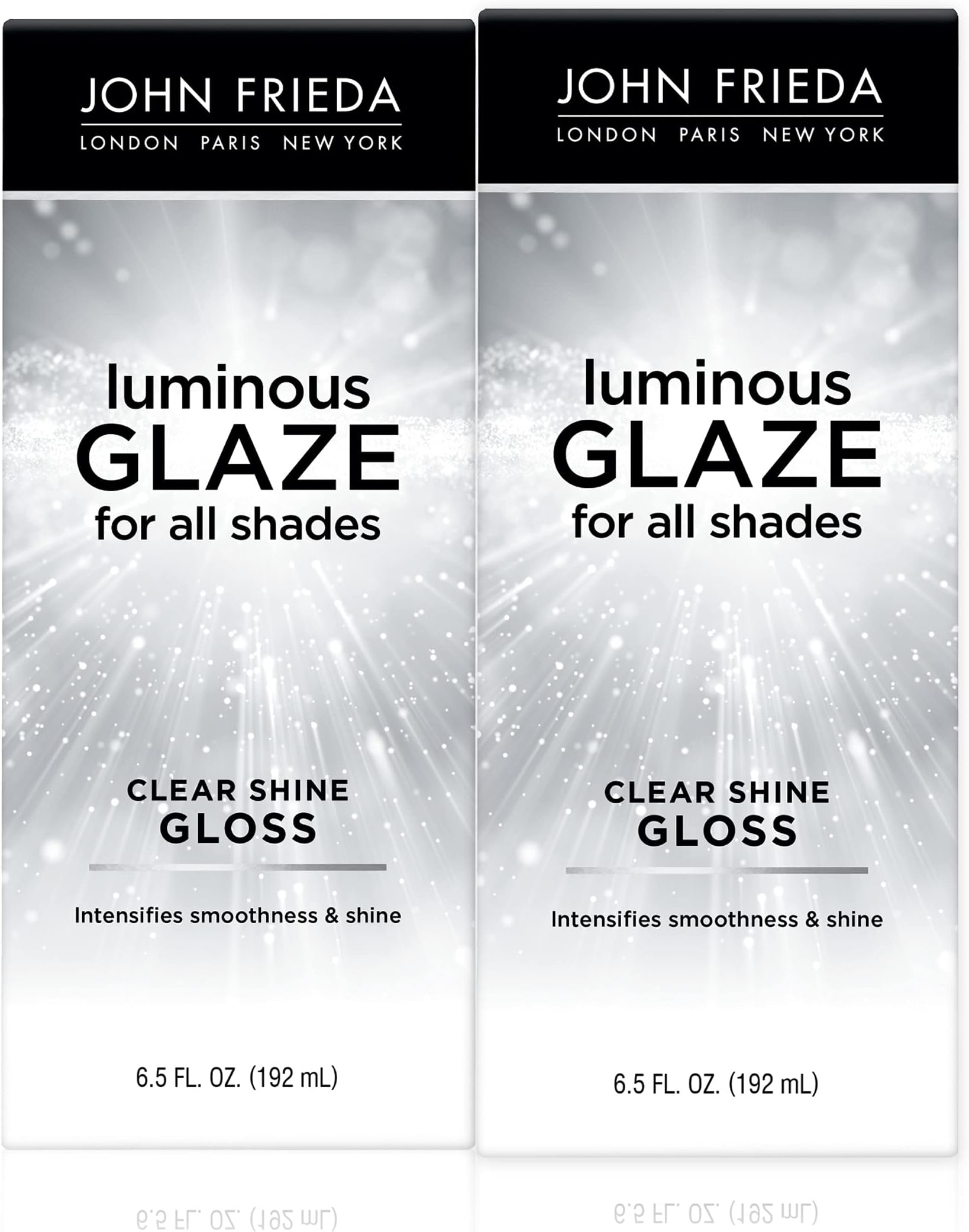 John Frieda Luminous Glaze Clear Shine Hair Gloss, Enhances Color and Adds Gloss for a Reflective Sheen on Color-Treated or Natural Hair, Smooths Hair to a Glossy Shine, 6.5 Oz, Pack of 2