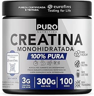 Creatina Monohidratada em Pó - 300g, Puro Nutrition, 100 Doses - Pura e Sem Sabor