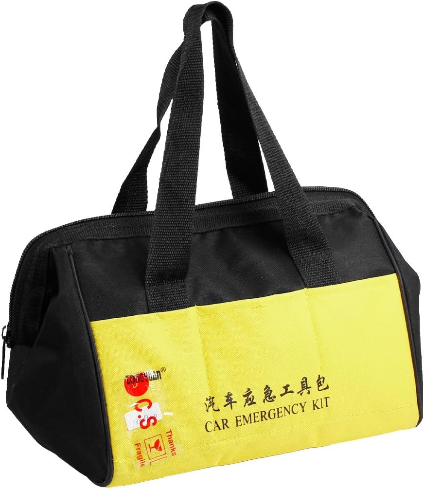 Ruilogod Auto Car Black Yellow Nylon Zipper Closure Emergency Kit Handbag