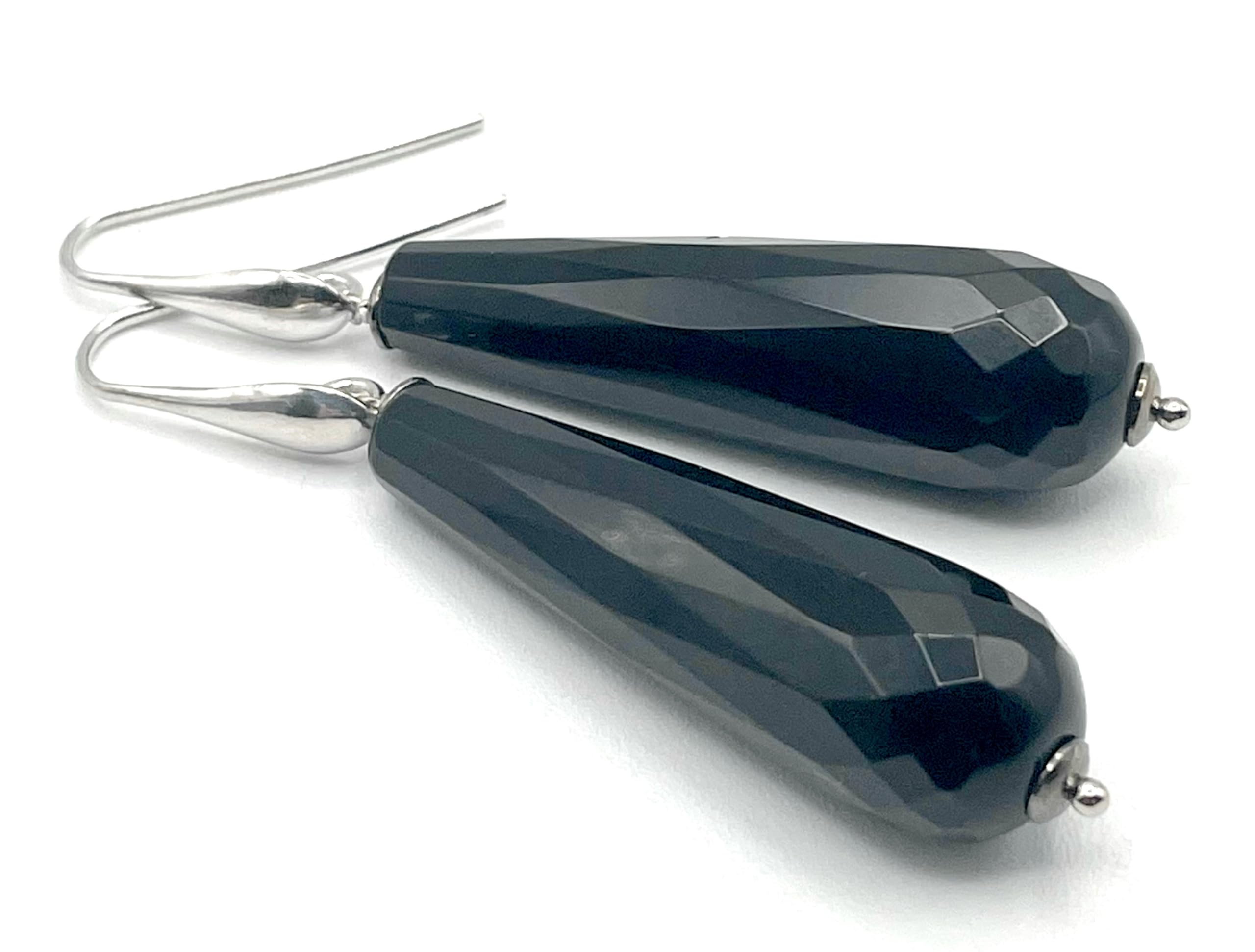 Orecchini con Gocce di Onice Nero Sfaccettato, Pendenti in Argento 925, Made in Italy, Gioielli Pietre Dure, Regalo per Lei