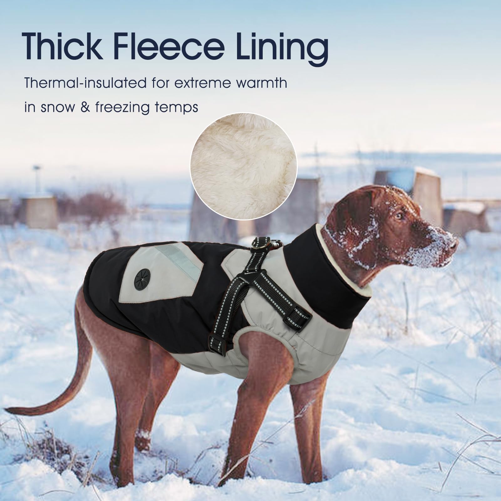 IECOii Chaqueta para perro con arnés de invierno integrado, negro, XXXL, abrigo para perro con cremallera, ropa de invierno para perros grandes, impermeable, traje de nieve para perros, chaqueta de