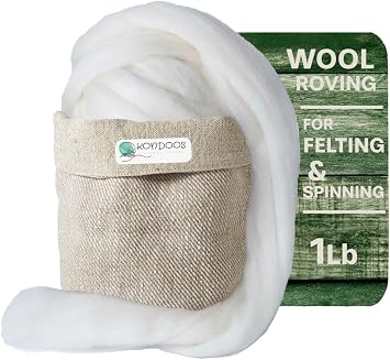 455g Natural Wool Felting roving Bulk Yarn for Spinning, Knitting,Needle Felting, Chunky Yarn Blankets and Tapestry Stuffing core carded un-Dyed. Ecru-White