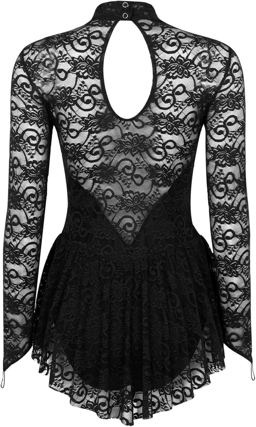 Women's Floral Lace Figure Ice Skating Dress Long Sleeve Leotard Dance Dresses Costume