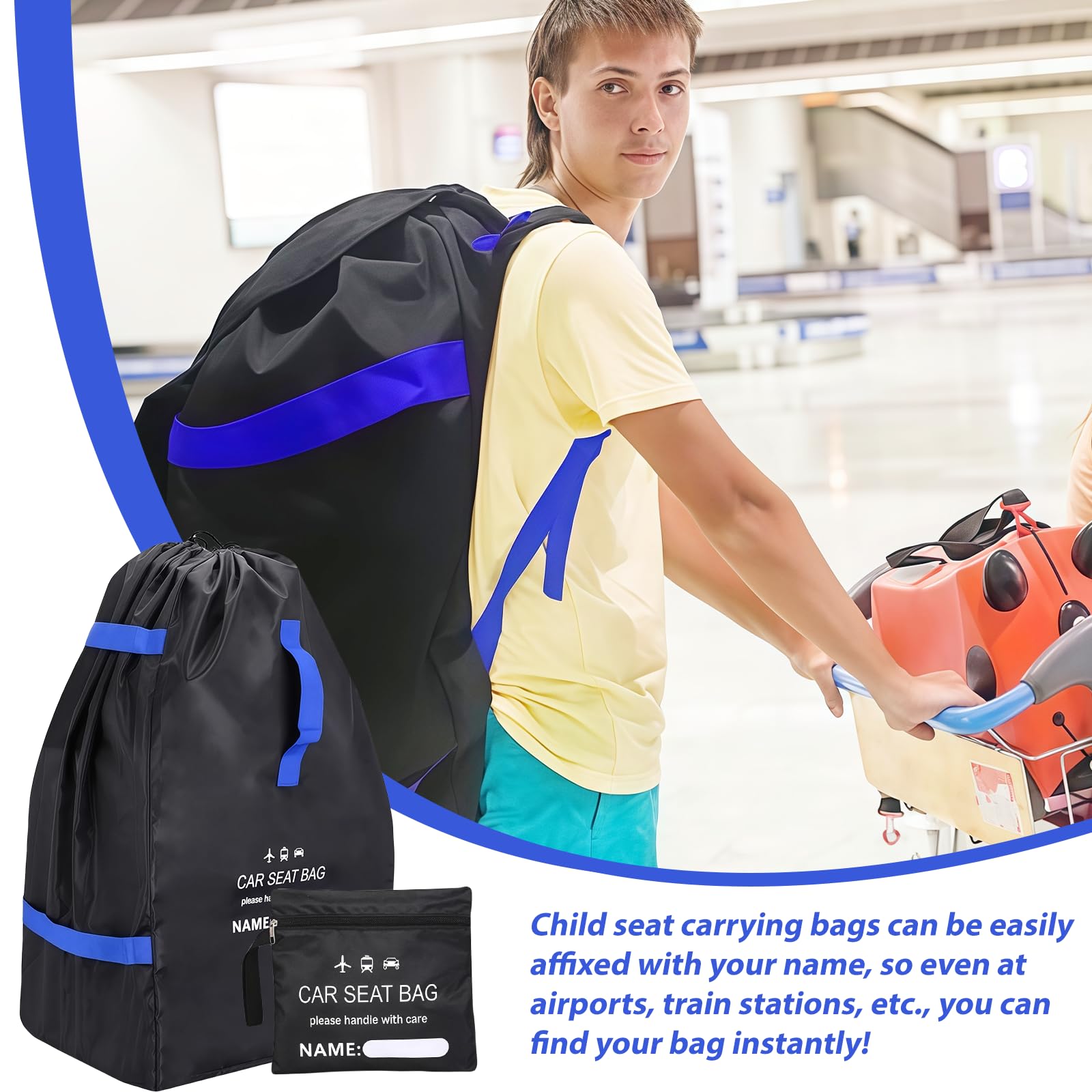 Gate Check Sac de transport pour siège enfant, sac de voyage pour les voyages en avion, siège enfant, sac de transport, sac de voyage, pour poussette, siège enfant - 85 x 45 x 45 cm - Noir +