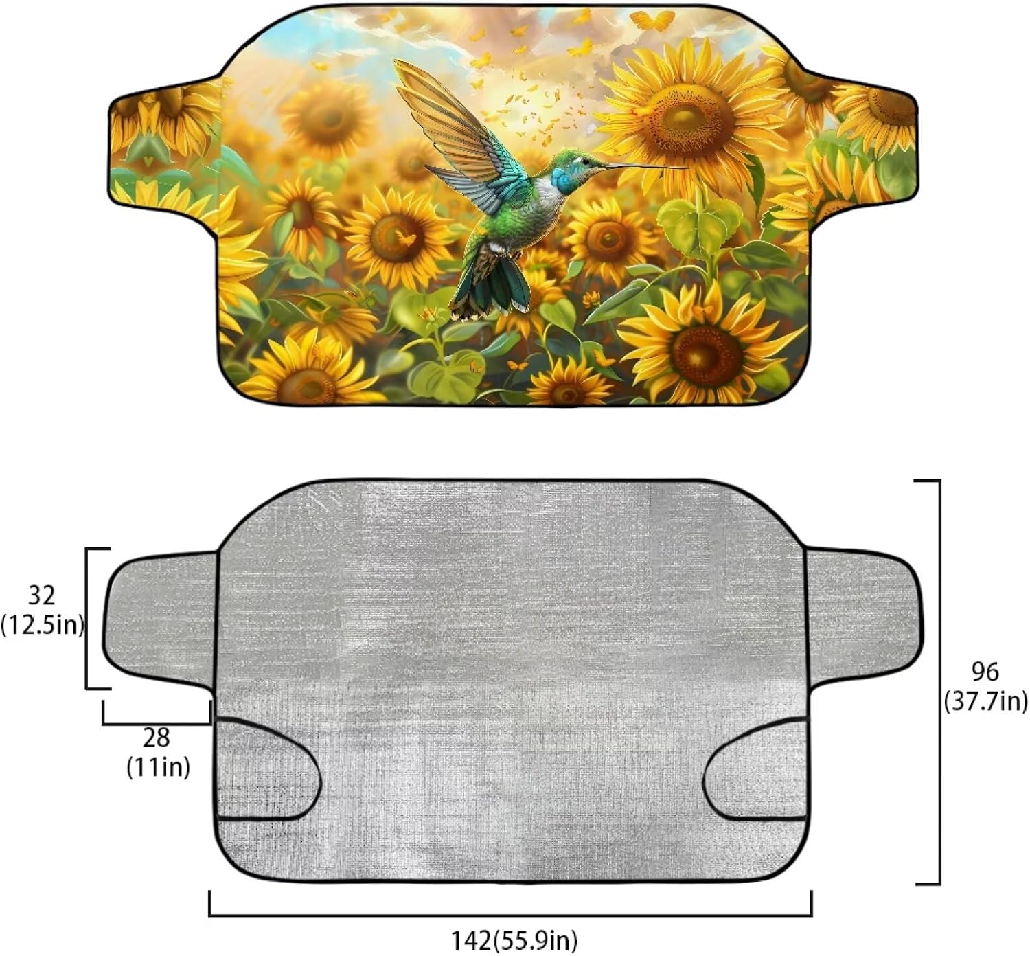 Cute Hummingbird Car Windshield Cover for Ice and Snow Sunflower Snow Ice Frost Sun Uv Dust Water Resistent Winter Car Accessories for Most Car,Truck,SUV,Van