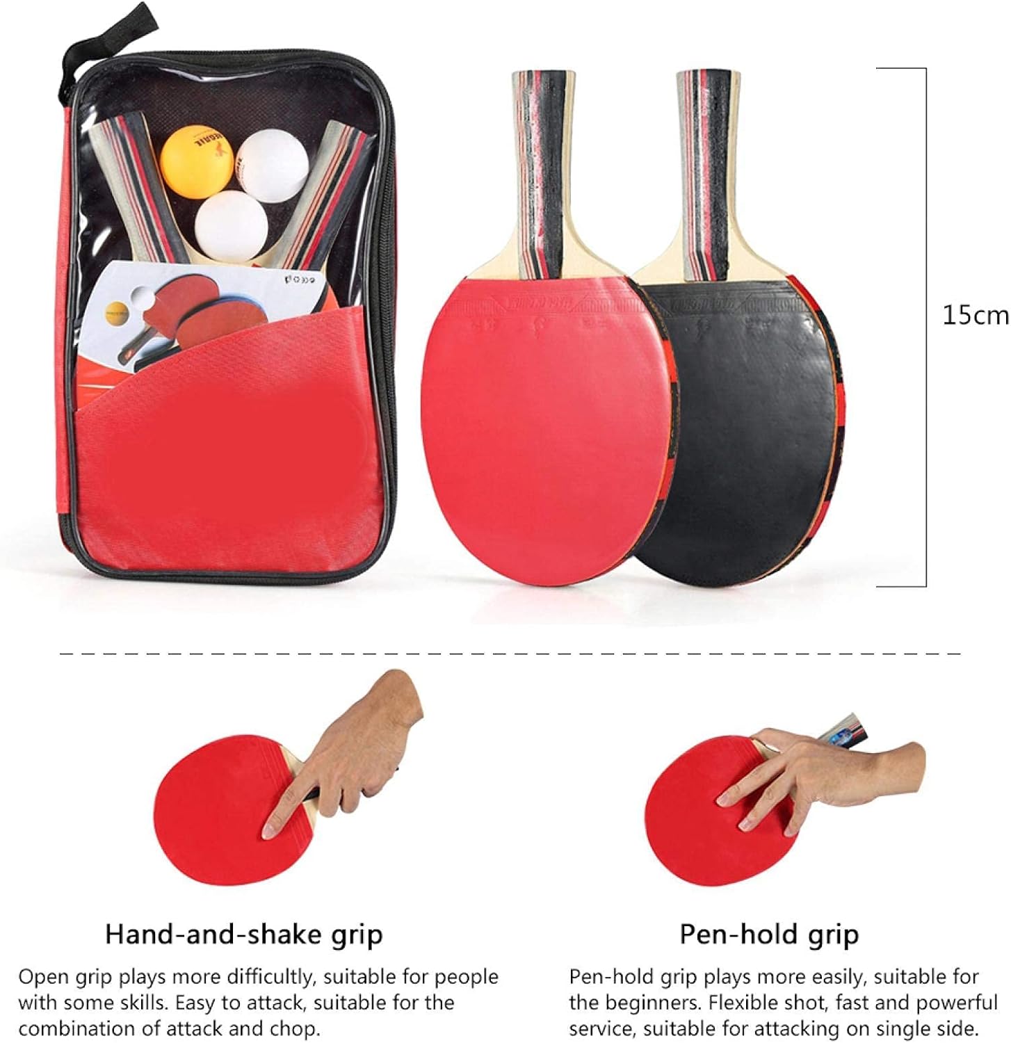 Teror Pings Pong Paddle,2pcs 7 Layers Wood Ping Pong Paddles Set With