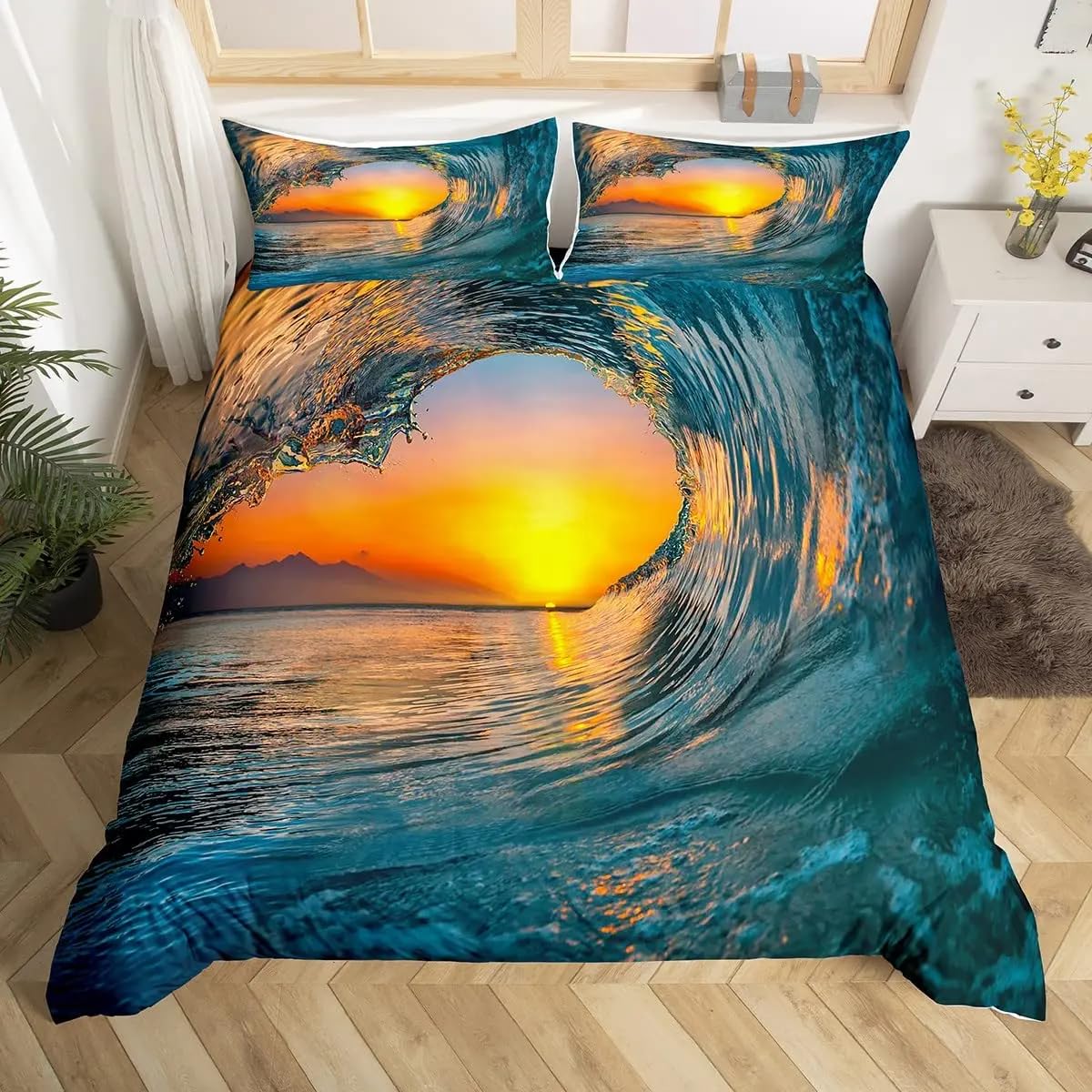 QBIDCSX Bedding Sets Single Surfing Bedding Sets Single Koala Duvet Cover 200x200cm with Zipper Closure, Hypoallergenic Quilt Cover with 2 Pillowcase for Boys Kids Girls