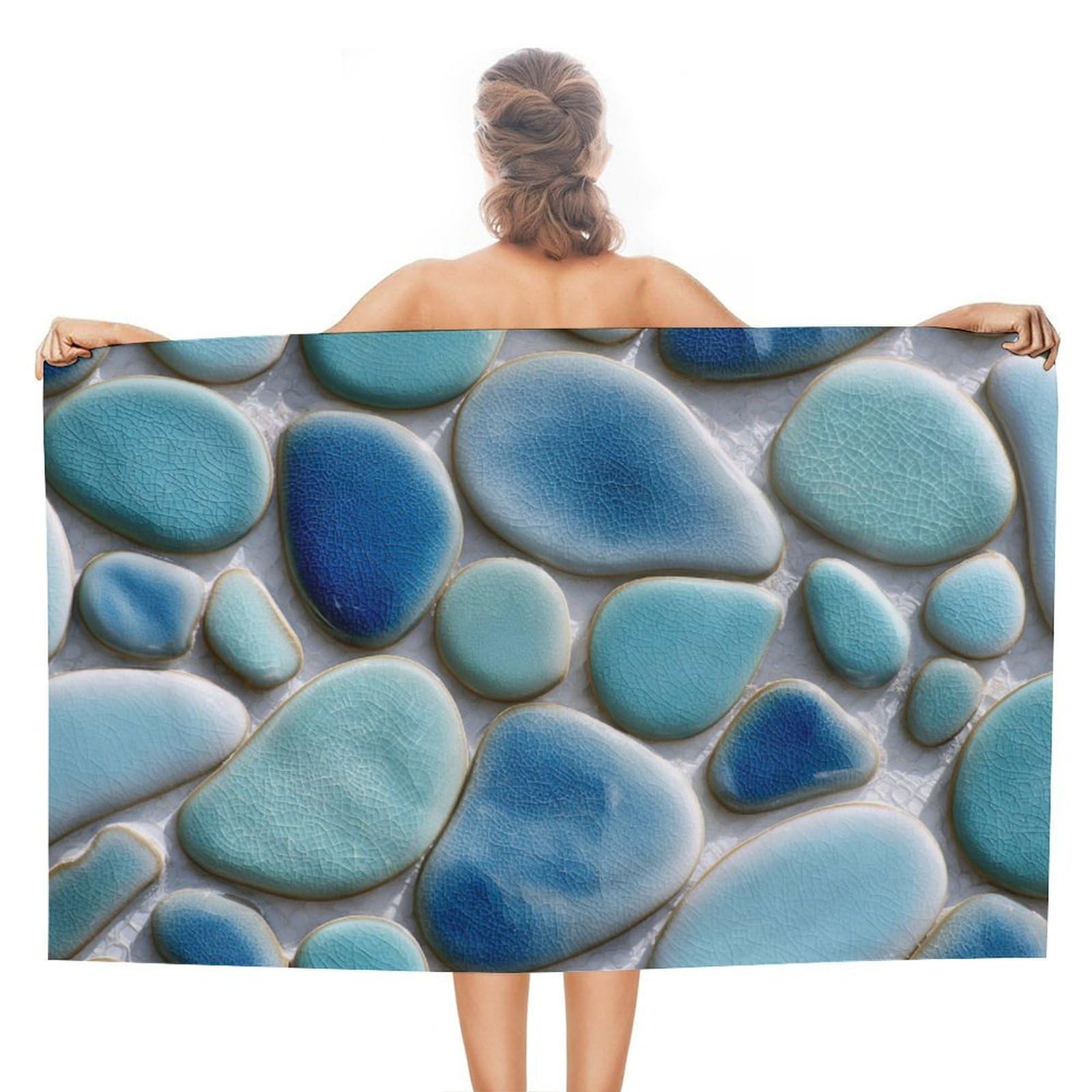 asbwuo Blue Glass Mosaic Tiles Beach Towel