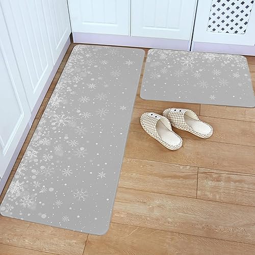 Miniatura 4 de Juego de 2 alfombras de cocina grises con copos de nieve navideños, antideslizantes, suaves, absorbentes, para cocina, baño, sala de estar, cuarto