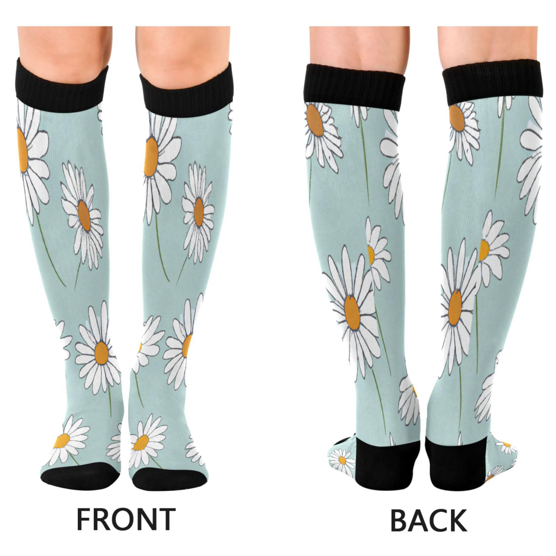 Burbuja Daisy Flowers Compression Socks for Women Men (20-30mmHg), Knee High Socks Circulation Support for Sport Running Hiking Nurse, 1 Pair