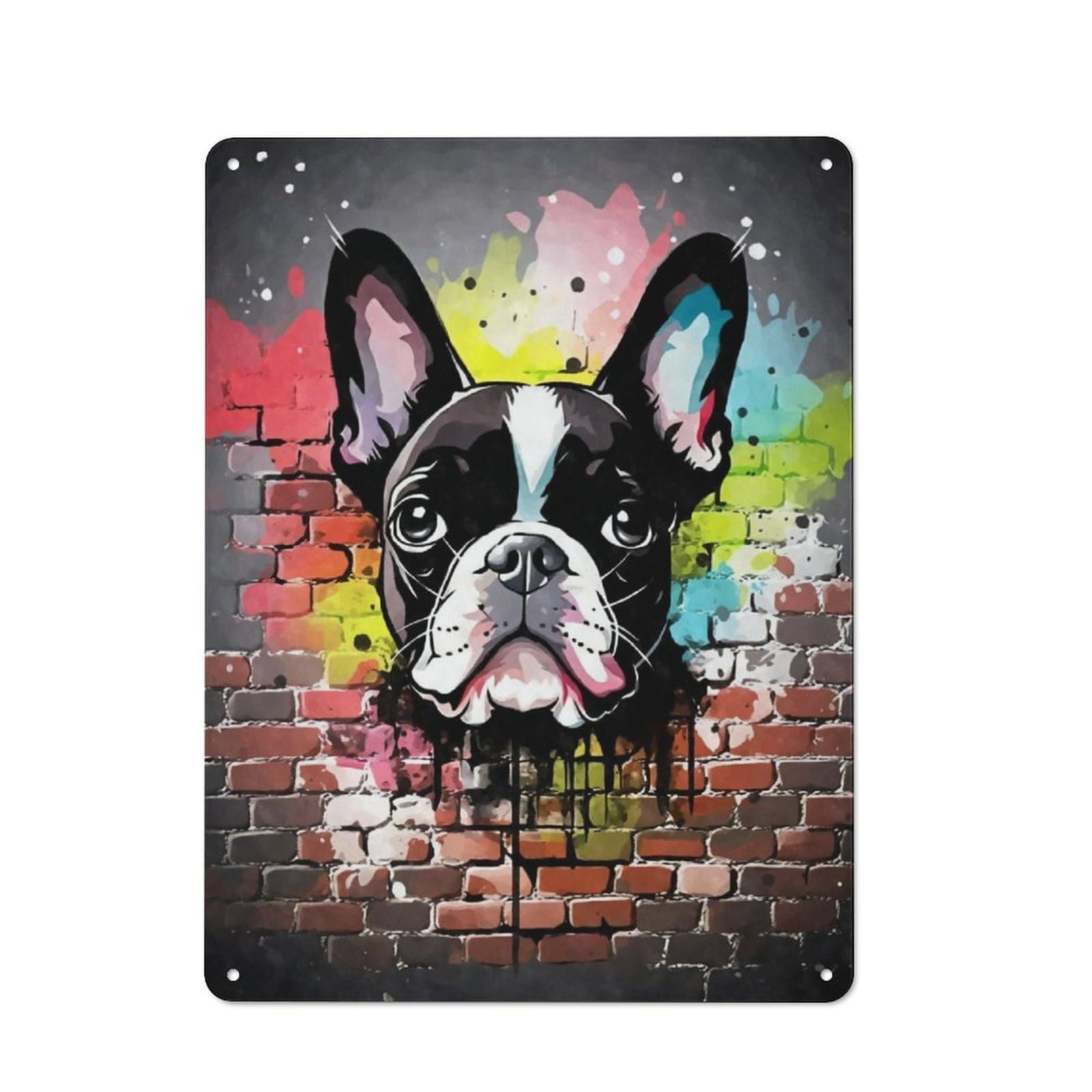 Junmoney Boston Terrier Graffiti Retro Metal Wall Sign 40X30cm With For Garage Wall, A Decorative Metal Sign For Garages And Workshops