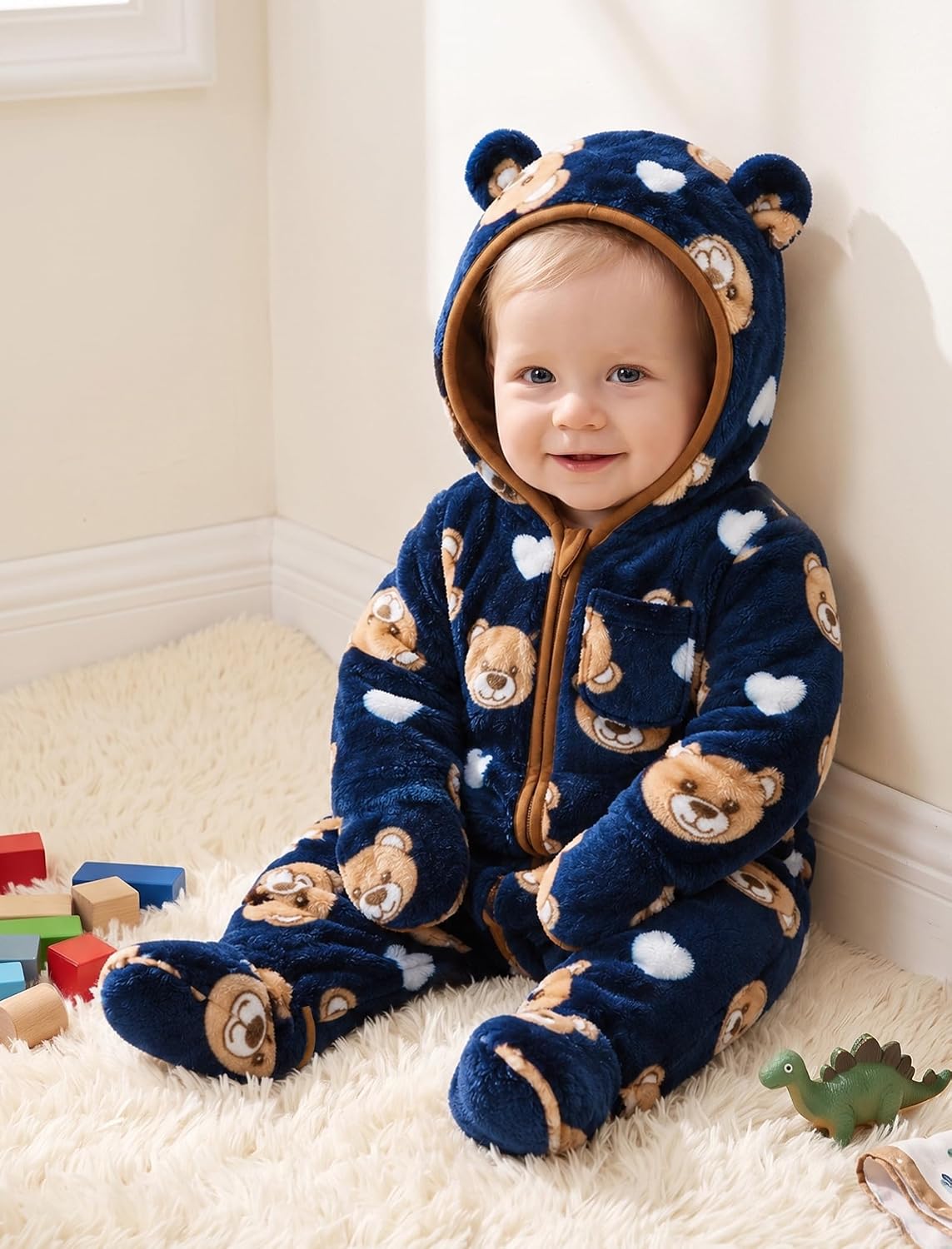 Jecson Baby Snowsuit Newborn Bear Hooded Fleece Outfit Baby Clothes 0M-12M