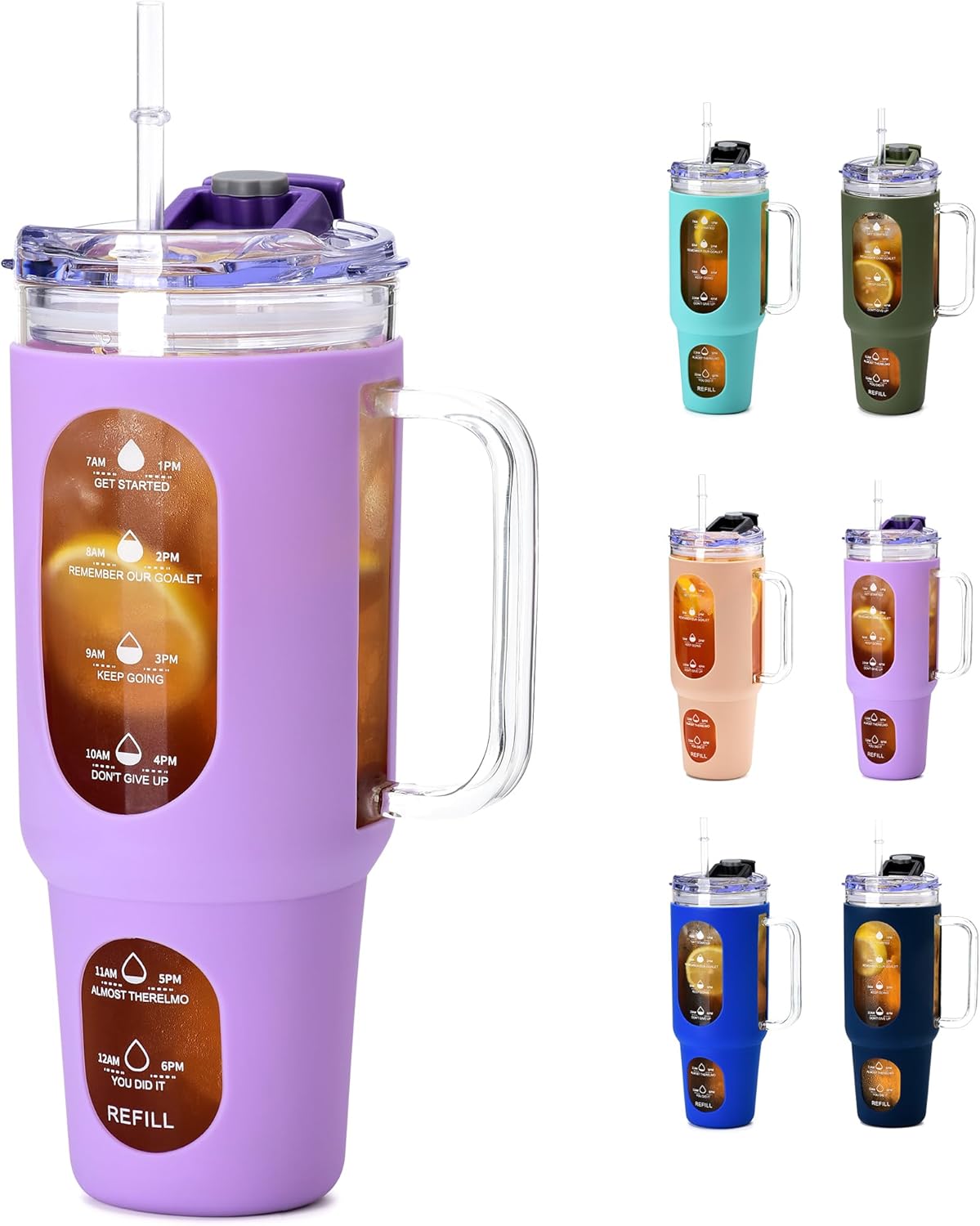 Pernos De Agua De Vidrio De 42 Oz52 Oz64 Oz Con Pajilla, Botella De Agua Motivacional Grande De Medio Galon Con Marcador De Tiempo Botellas De Agua