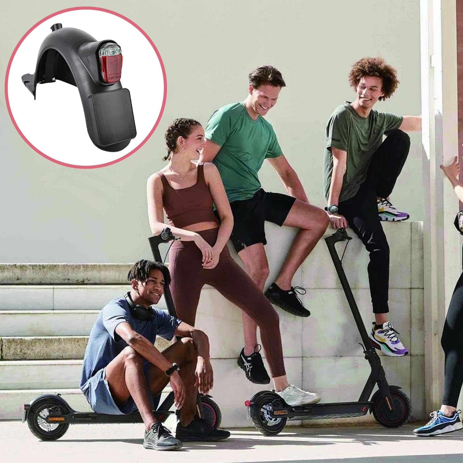 Parafango posteriore e posteriore a LED per Segway Ninebot Max G30 G30D Fender Taillight, Parafango posteriore con gancio, fanale posteriore (nero)