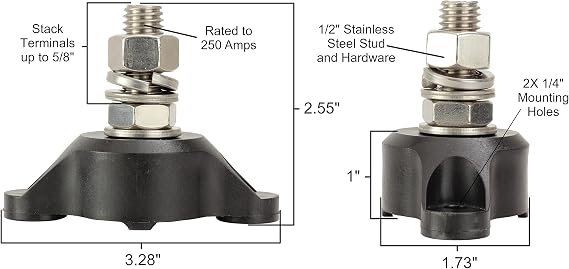 Fastronix 1/2 Single Stud Stainless Steel Junction Block Black
