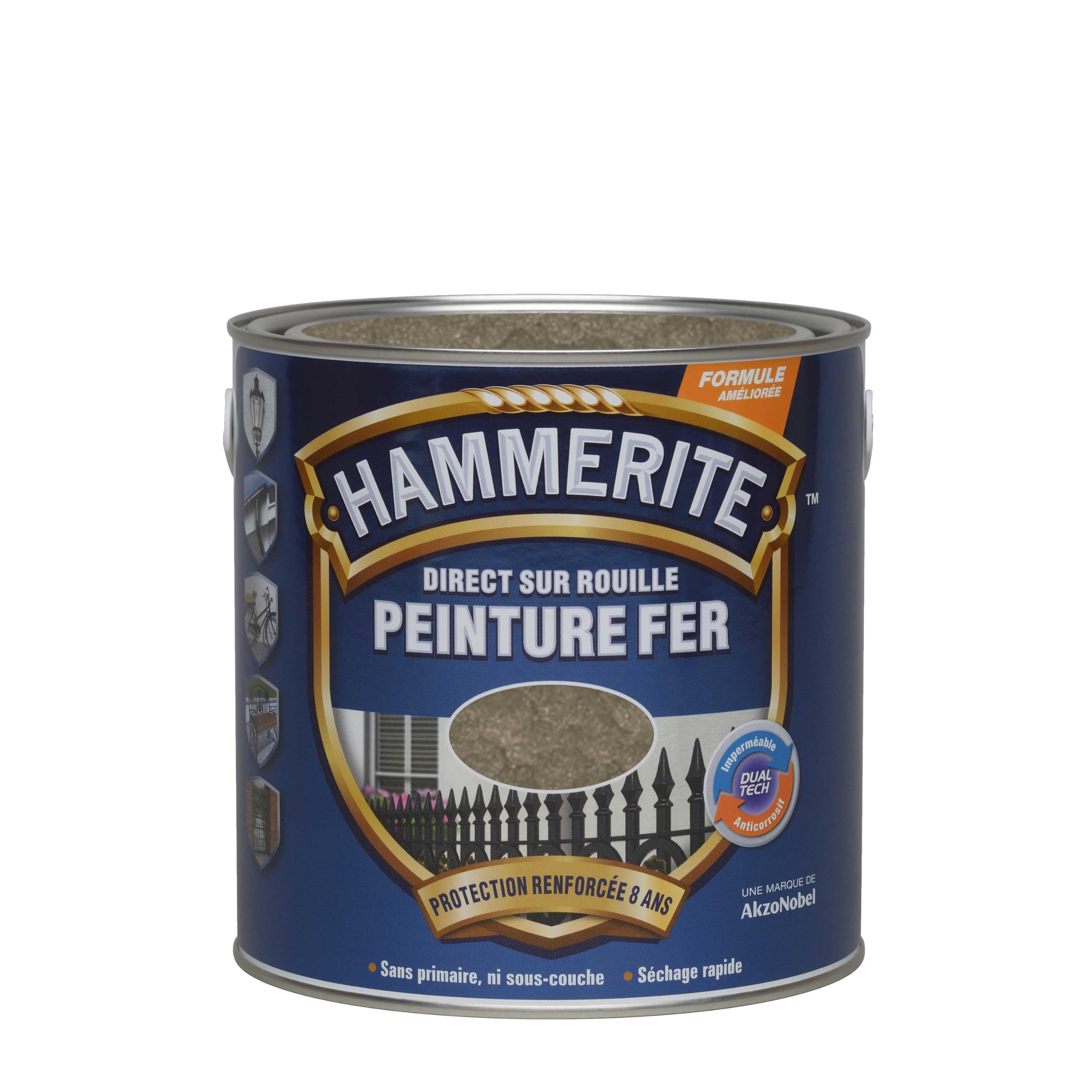 Hammerite Peinture Métal Direct sur Rouille - Anticorrosion, imperméable, direct sans sous-couche - Bronze Martelé 2,5 L