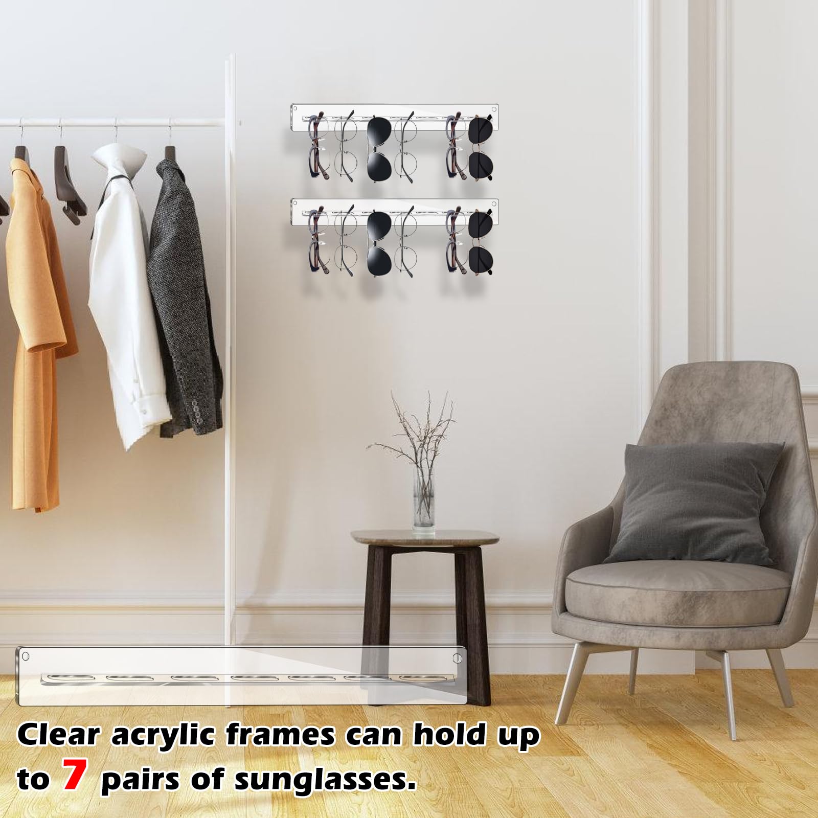 Organizer da Parete per Occhiali da Sole: 3 pezzi Organizer per Occhiali da Sole in Acrilico, Porta Occhiali da Sole da Parete per 7 Paia di Occhiali, Decorazione per La Casa Display Porta