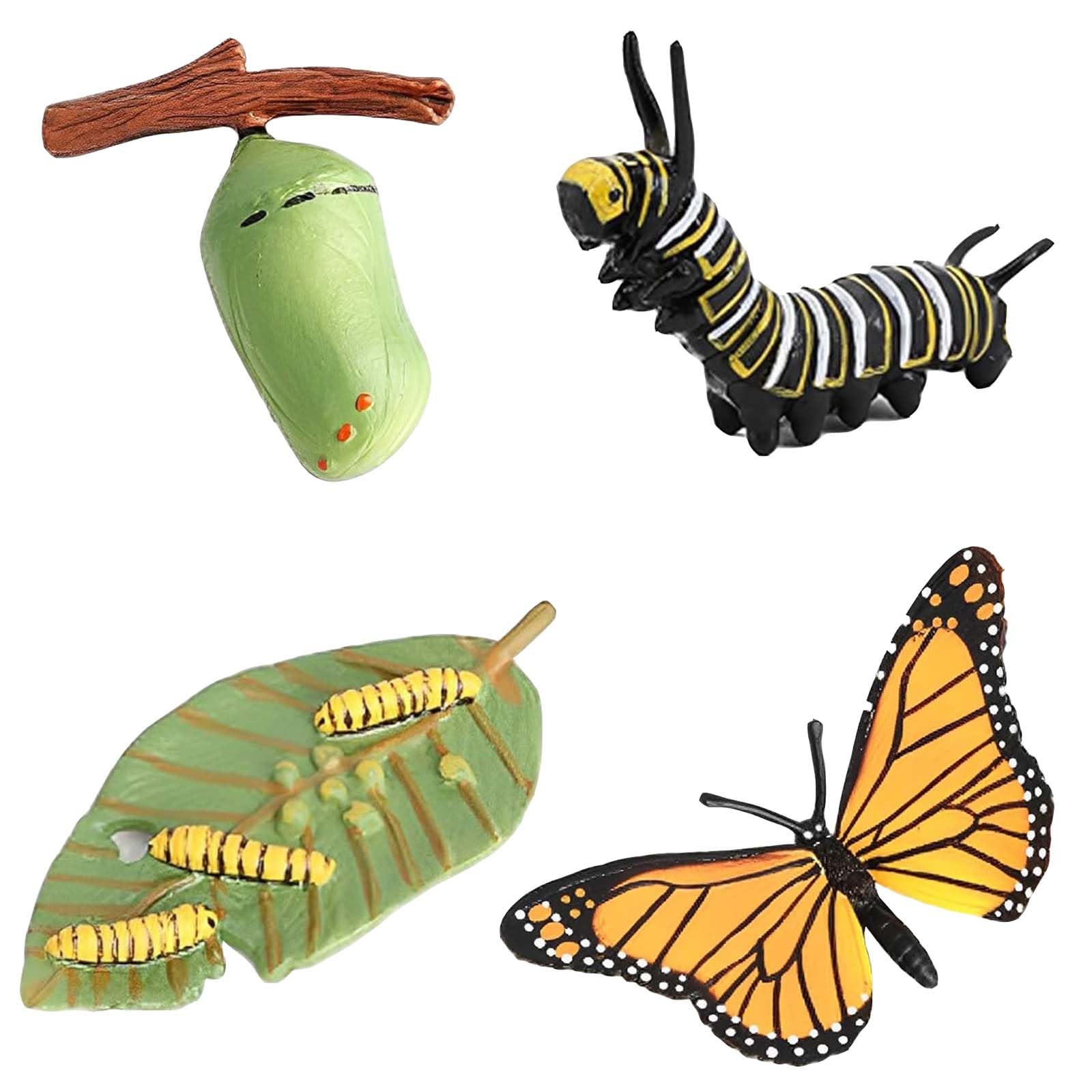 MXHBSTP 4 Pcs Hungry Caterpillar Toy, Caterpillars To Butterflies Kit, Butterfly Growth Model Realistic Animal Figures Insect Bug Figurines Toy for Preschool Teaching Educational Toys