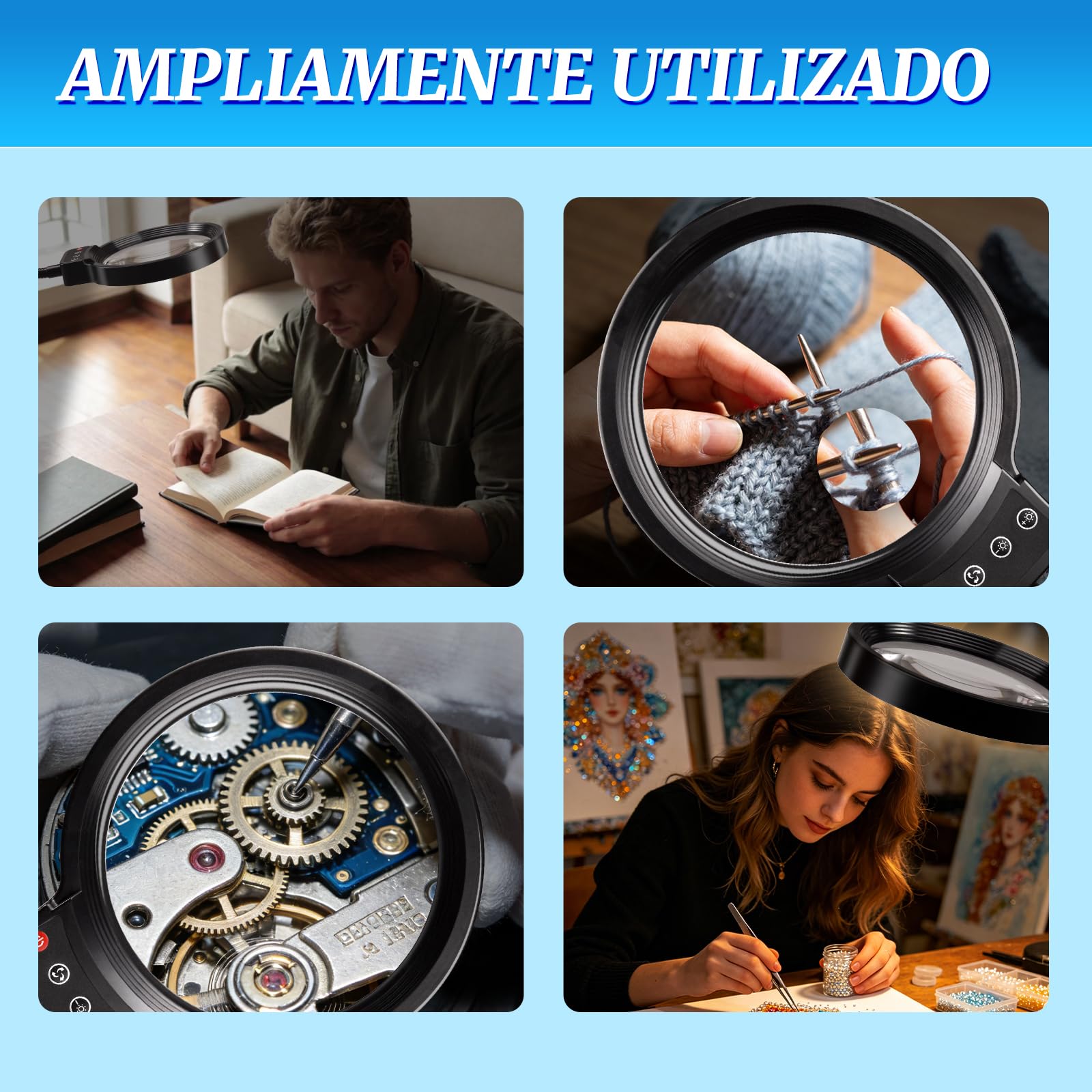 Lupa con Luz 10X/30X Gran Aumento – Lupas de Gran Aumento con Luz con 72 Leds, Brazo Flexible 360°, Base USB, Lupa de Pie para Lectura, Manualidades y Reparación