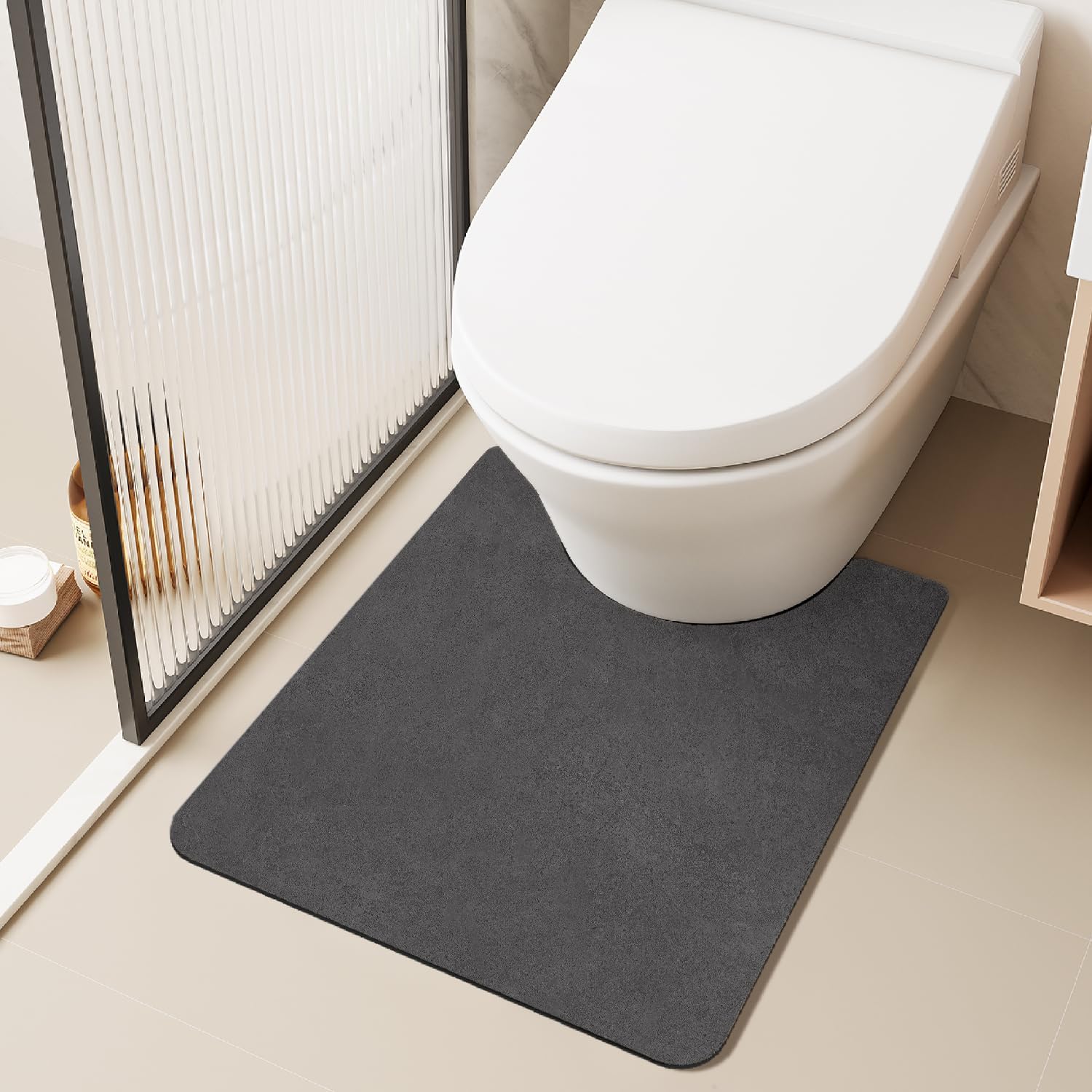 Toilet Rug, Thin Toilet Rugs U Shaped Washable Non Slip Absorbent Quick Dry Low Pile Toilet Mat, 20"x24" U Shape Dark Grey 1'8" x 2' (U-Shape) Dark Grey