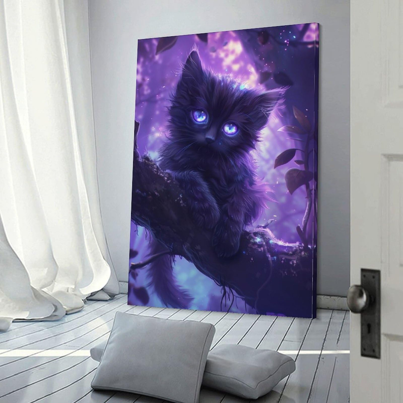 Toile murale chat violet POLIUAWS decoration murale salon 30x45cm