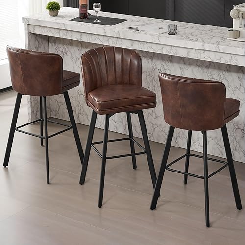 Miniatura 15 de Juego de 2 taburetes de bar giratorios de altura de mostrador, taburetes modernos de 26'' con respaldos y patas de metal, sillas de bar tapizadas,