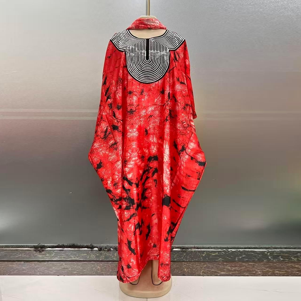 Middle East Sequin Loose Fitting Robe Headscarf African Printed Elegant Women Boubou Dress