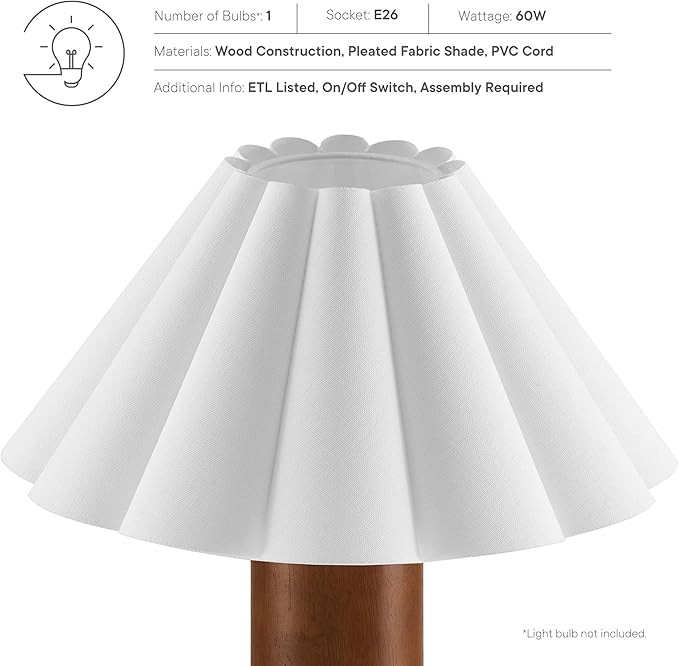 Modway Modway Flora Table Lamp with Pleated Petal Lampshade in Walnut photo 3