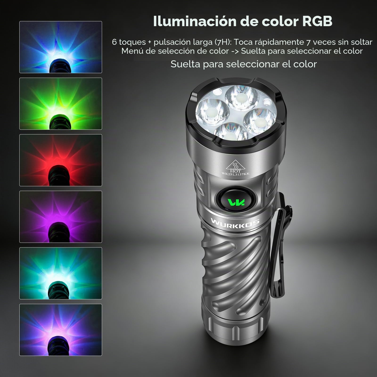 Wurkkos TS26 3470lm Linterna LED Recargable, IPX8, USB-C | Batería 5000mAh, alcance 194m, Anduril UI, cuerpo de aluminio aeronáutico, ideal para camping y emergencias