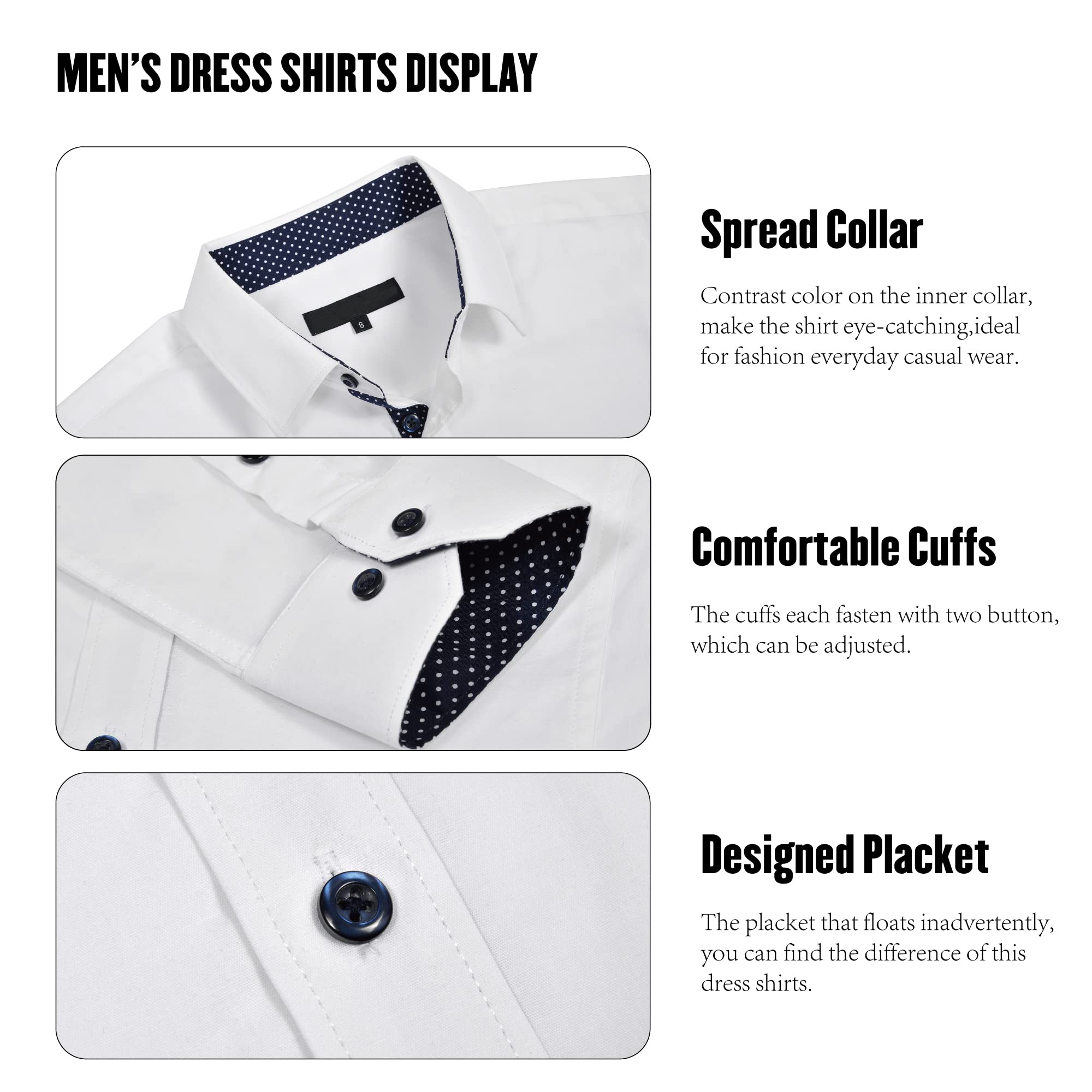 SAMERM Herrenhemd, normale Passform, langärmelig, Button-Down-Shirt für Herren (S-2XL), Solid2-Weiß, Mittel