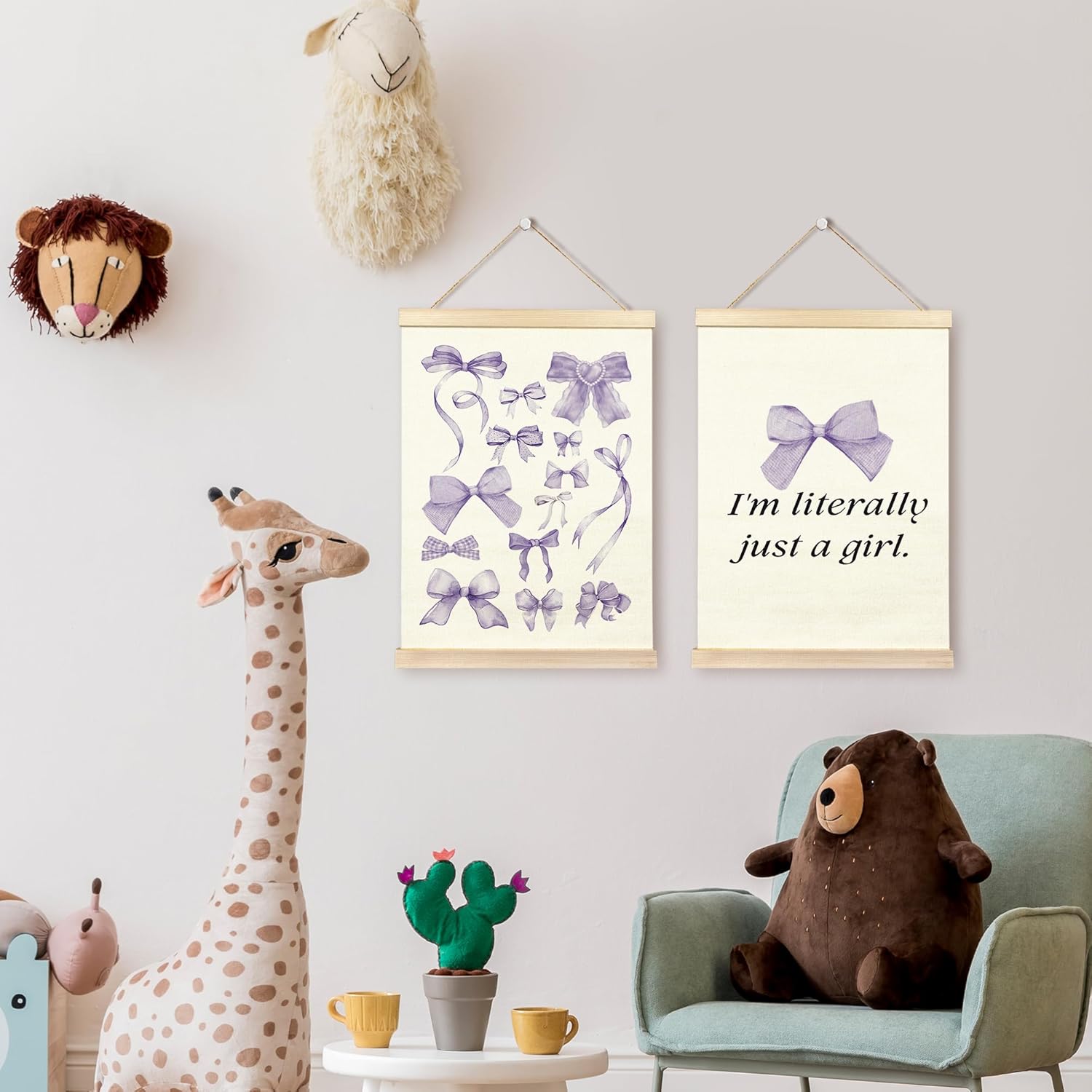 TAEDIN Coquette Girls Room Wall Art Poster Hanger Frame Set of 2 - Purple Bows Trendy Preppy Wall Art with Wood Frames, Funky Wall Hanging Decor for Teen Girly Room Apartment Dorm, 12x16 Inches…