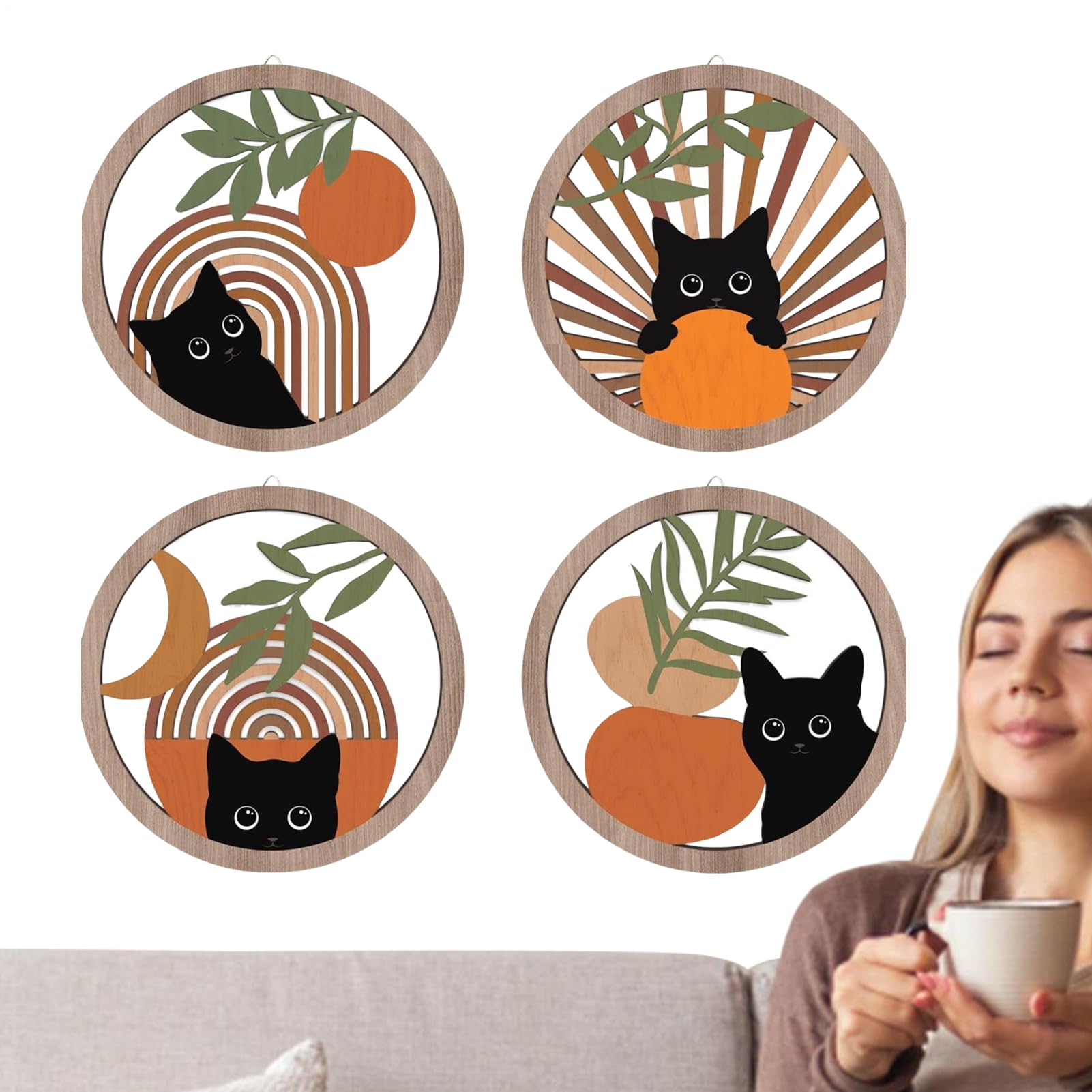 Arts muraux botaniques boho et décor de chambre ronde pour chat