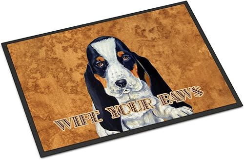 Caroline's Treasures LH9450MAT Basset Hound Wipe Your Paws - Tapete para puerta delantera, 18 x 27 pulgadas, tapete para interiores y exteriores,