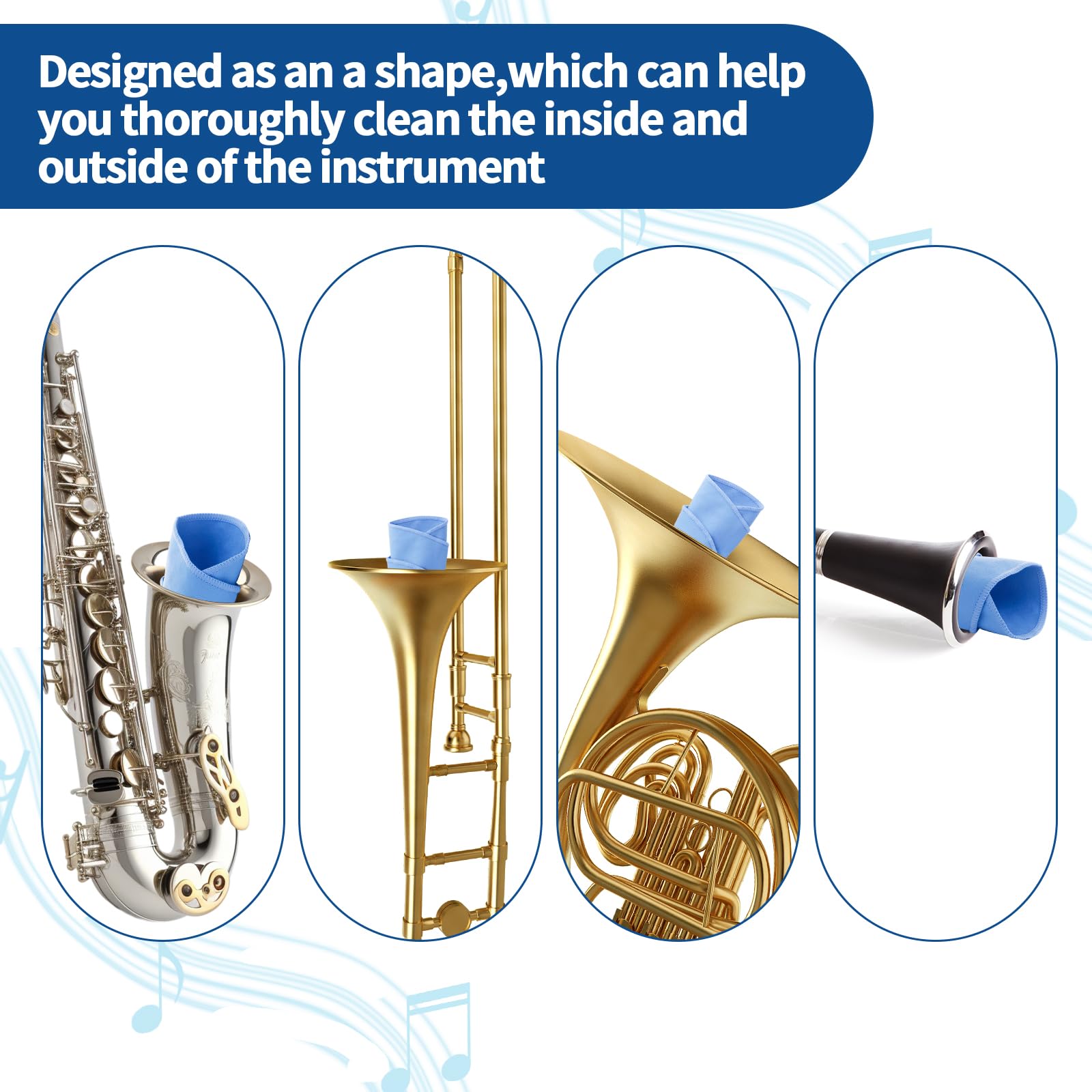 Kit de limpieza de clarinete, paño de limpieza para clarinete, kit de paño de limpieza para clarinete, piccolo, flauta, saxofón y saxofón (azul claro)
