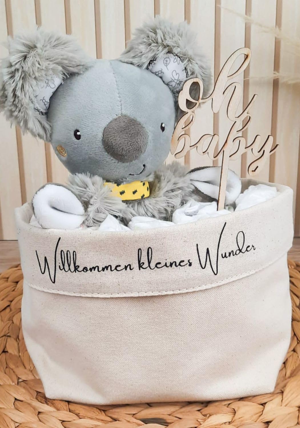 Windeltasche mit Koala-Schmusetuch | handgemachte Windeltorte | Made in Germany mit schönem Zubehör | Baby Geschenk u. Geschenk zur Geburt