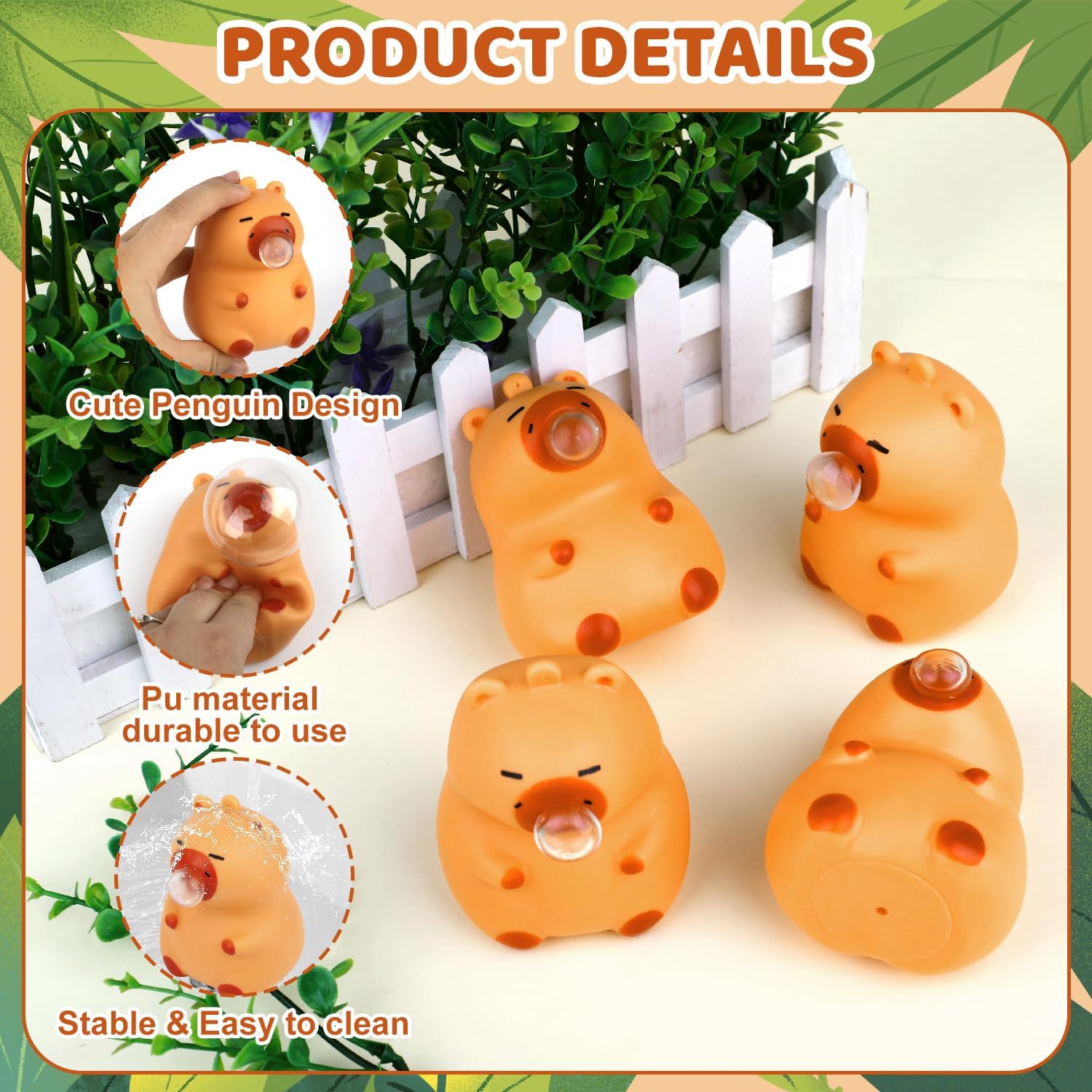 4pcs Capybara Spit Bubbles Stress Relief Toy, Bubble Squeeze Toys, Squishy Fidget Toys for Birthday, Christmas, Office Gift(2.5x3.7inch)