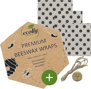 Bienenwachstücher 3er-Set (S, M, L), Bienenwachspapier, Beeswax Wrap, Plastikfrei & wiederverwendbar, OHNE Jojobaöl, inklusive Knopf & Baumwollfaden - Grey Spots