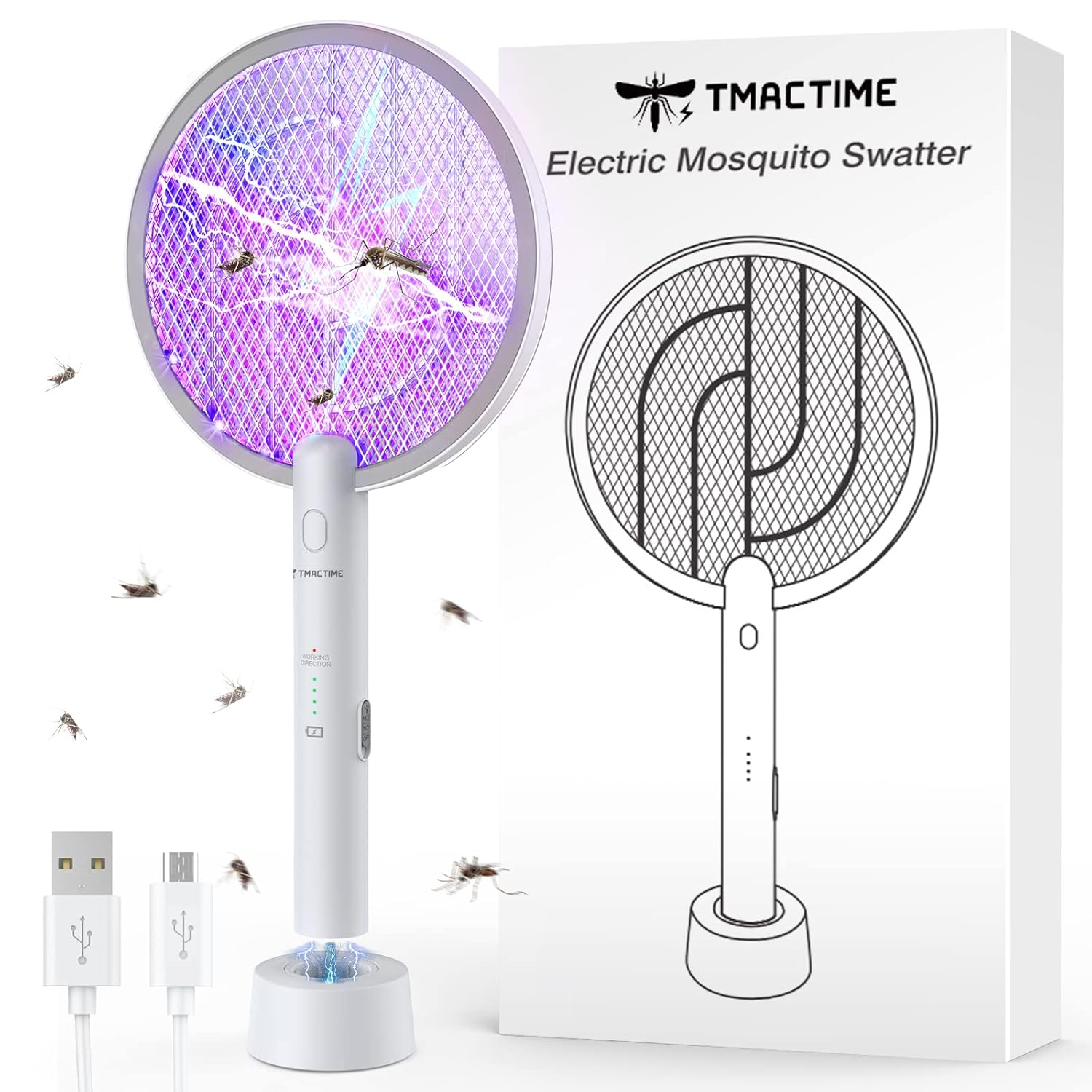 Bug Zapper Racket 4000V, Electric Fly Swatter Racket 3 Layers, Mosquito Killer Lamp Indoor Fly Zapper Without Waving Hands for Kitchen Home Garden