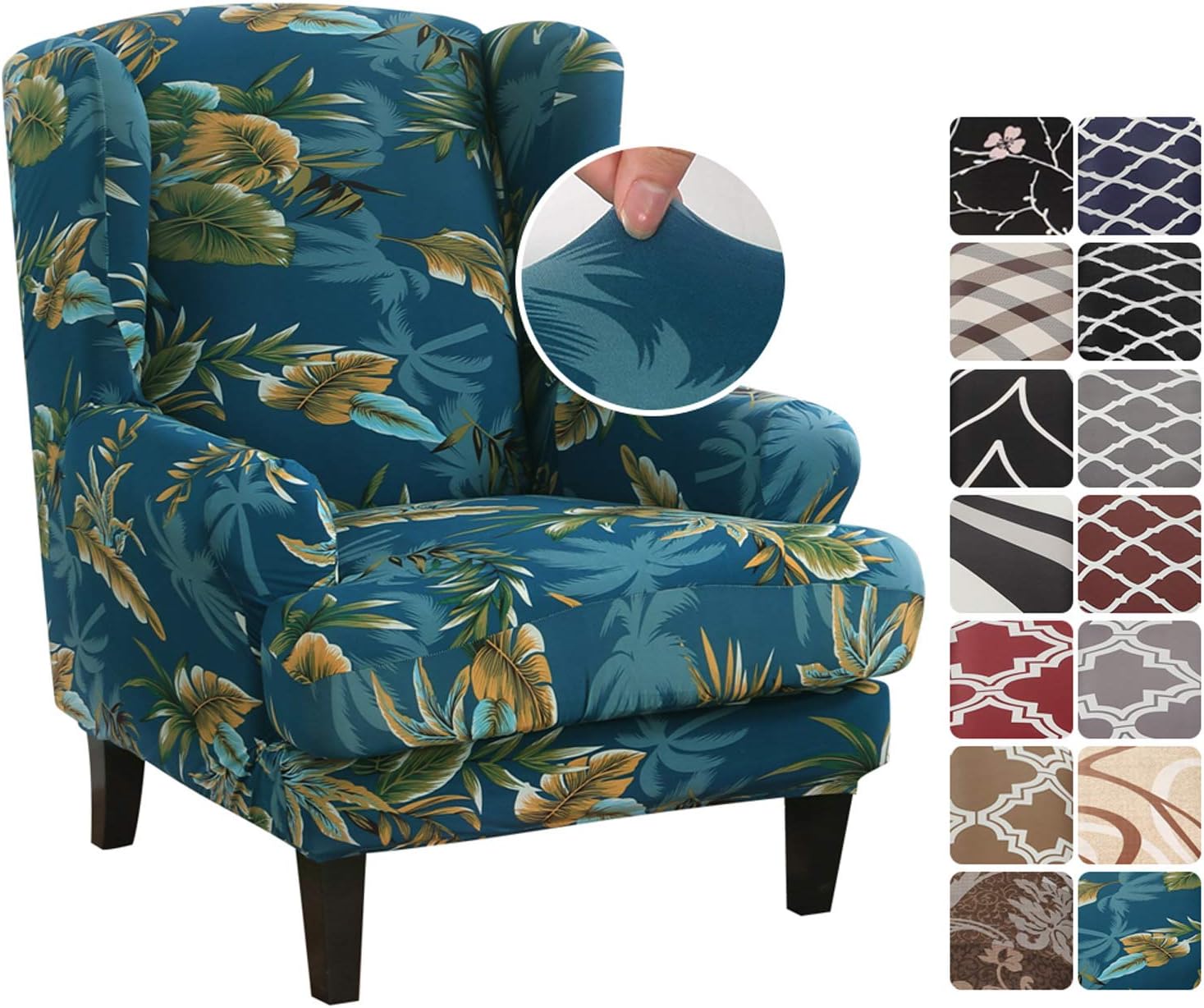 SearchI Wing Chair Cover Spandex High Stretch Slipcovers for Wingback Chairs， Wingback Chair Cover with Cushion Cover Slip Resistant Stylish Armchair Slipcover Printing Fabric Furniture Protector