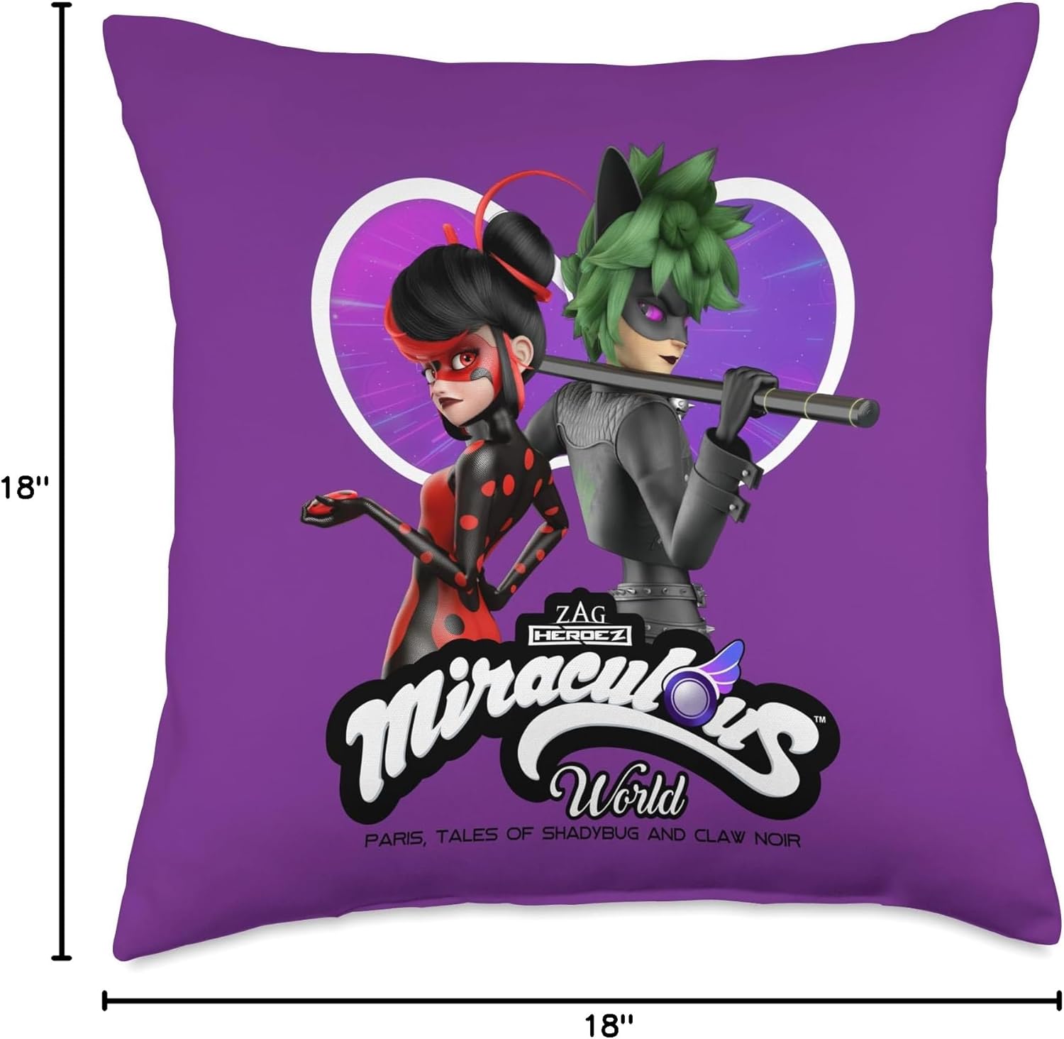 Miraculous Ladybug Cat Noir Tales of Shadybug and Claw Noir Throw Pillow