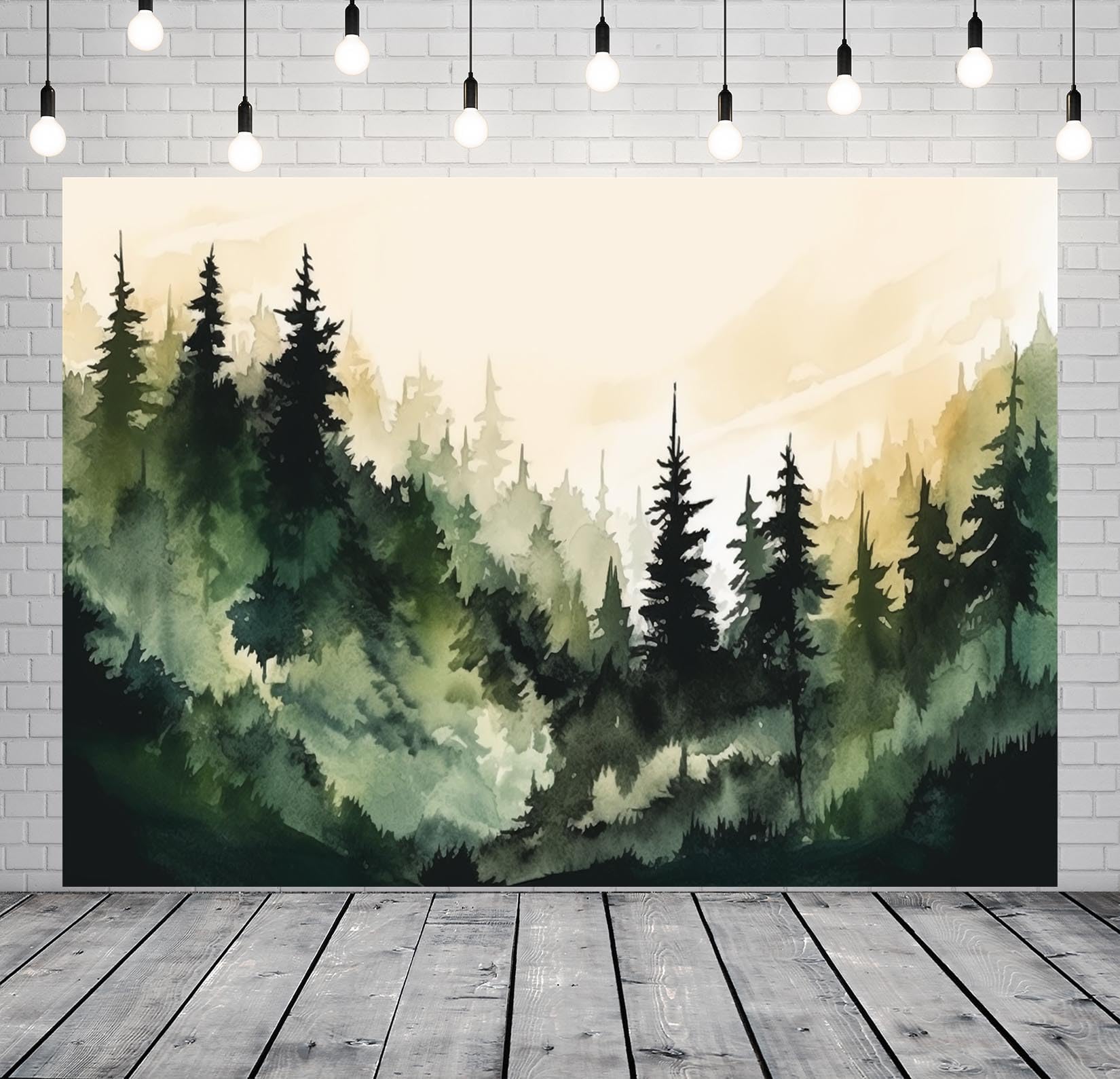 BELECO 3x2m Sfondo Foresta Acquerello Fotografia – Sfondo Alberi Abeti Silhouette per Ritratti di Bambini e Adulti