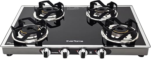 Everflame Ascent 4 Burner Gas Stove | Manual Ignition | LPG Gas Stove | 6mm Glass | ISI Certified | 5 Years Warranty on (Glass & Burners) + 2 Years…
