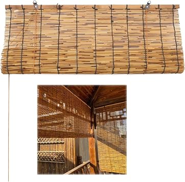 Vintage Bamboo Roller Blinds, UV Resistant Waterproof Bamboo Roll Up Window Shades Cordless Reed Curtains Sunshades For Indoor/Outdoor Porch Privacy Bamboo Blinds Shades 20-77in Wide 72in High  Size