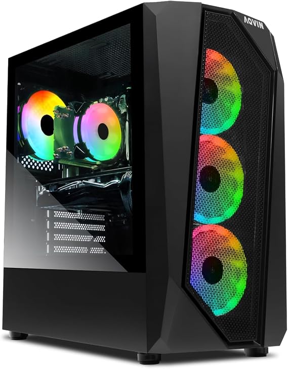AQVIN AQB30 Gaming Tower Desktop PC - Intel i7 Core Processor Upto 4.00GHz, 32GB RAM 1TB SSD, Radeon RX 580 8GB GPU, RGB Fans, WiFi, Windows 10 Pro - Black