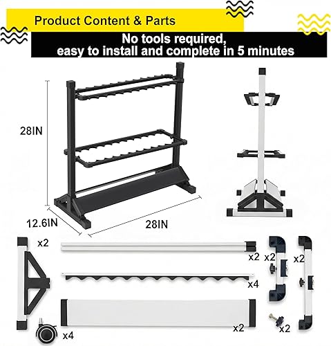 Vista 2 de Soportes para Caña de Pescar,Soportes para Caña de Pescar,Estante para Caña de Pescar,24 Ranuras para Sostener Cañas y Combo de Carrete,Estante Negro