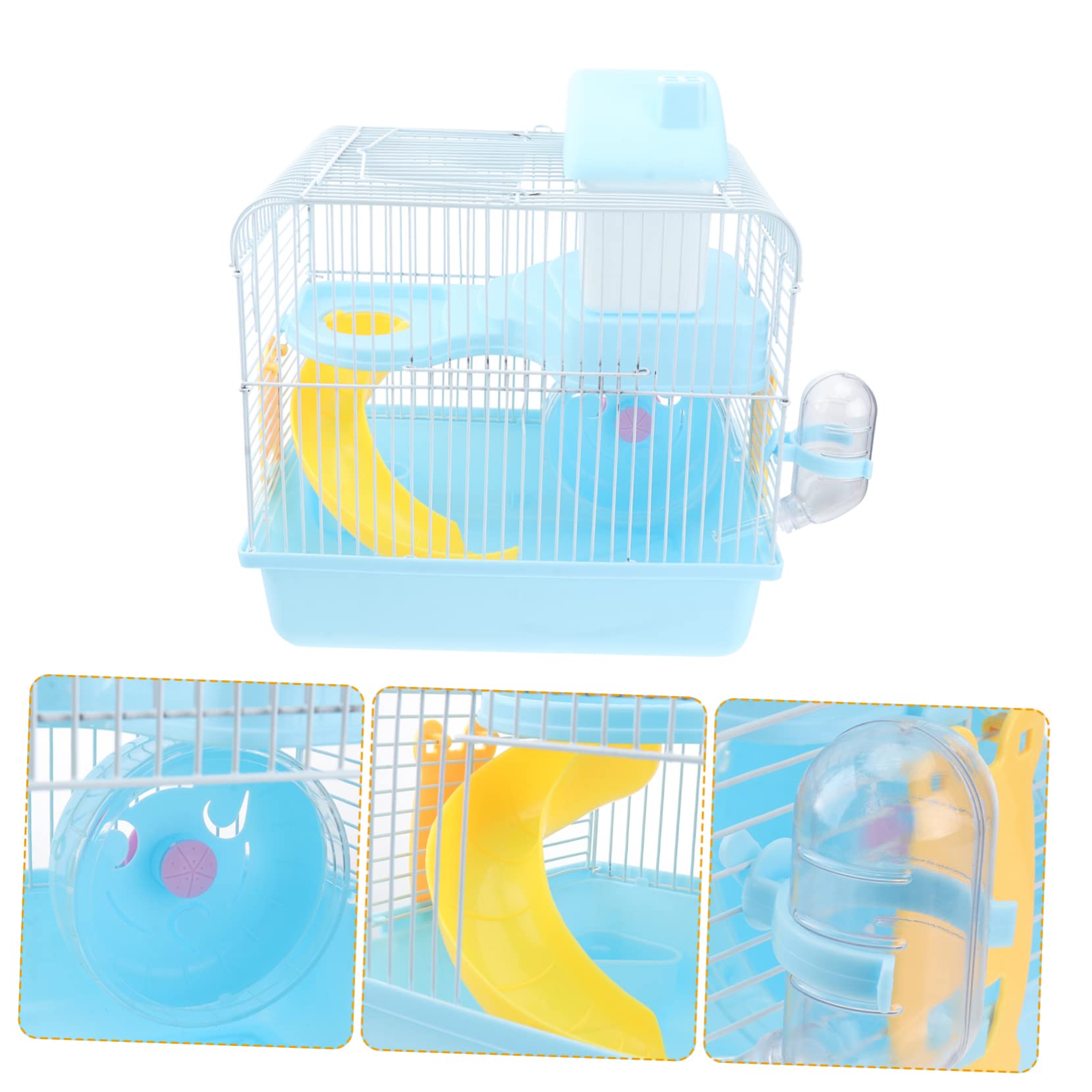 POPETPOP Cage pour Hamster et Chinchilla Maison pour Animaux de Compagnie à Double Couche avec Toboggan Roue Exercice et Abreuvoir Étanche